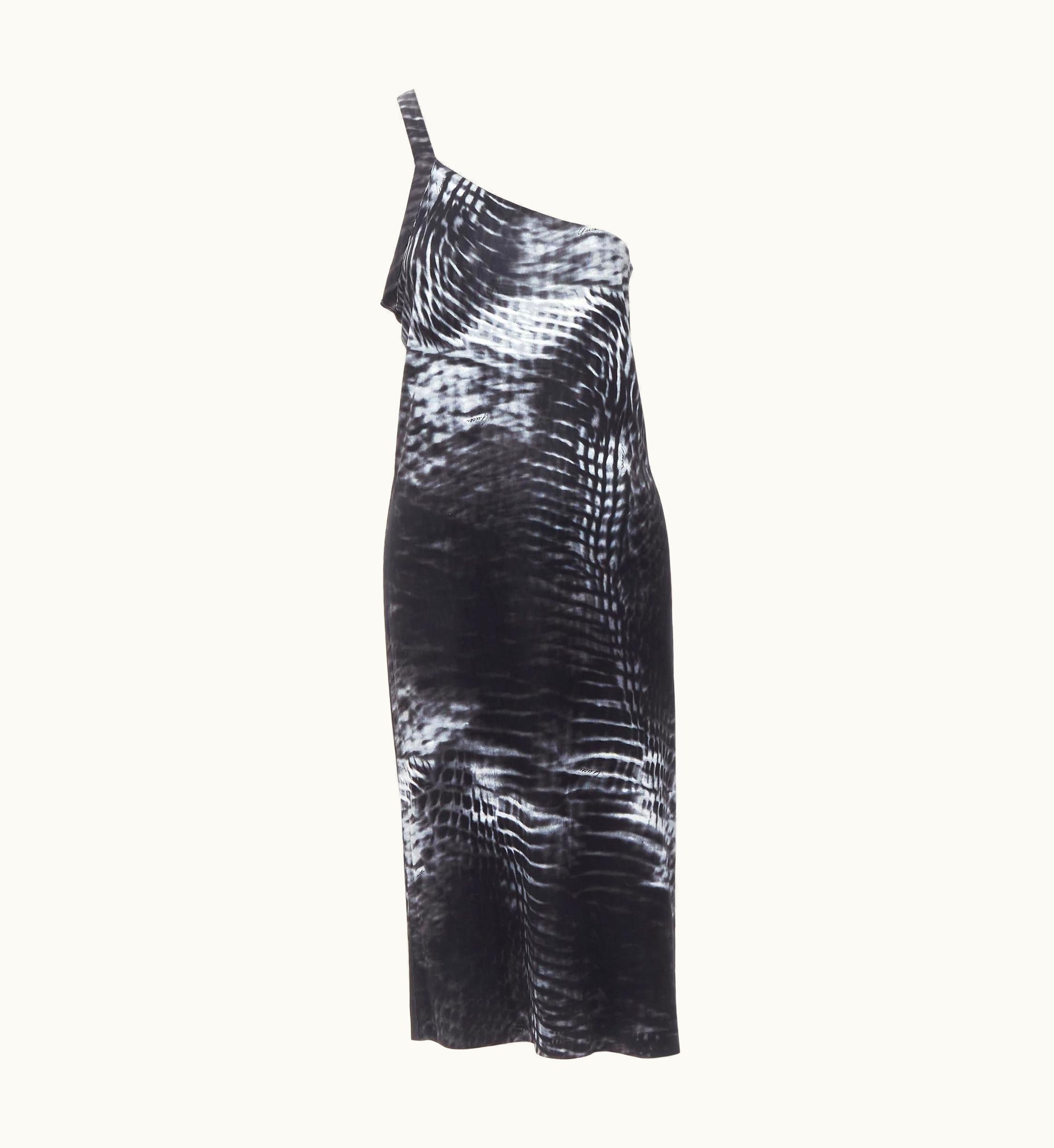 Gucci 2000 Runway Vintage Tom Ford Black White Print One Shoulder Dress