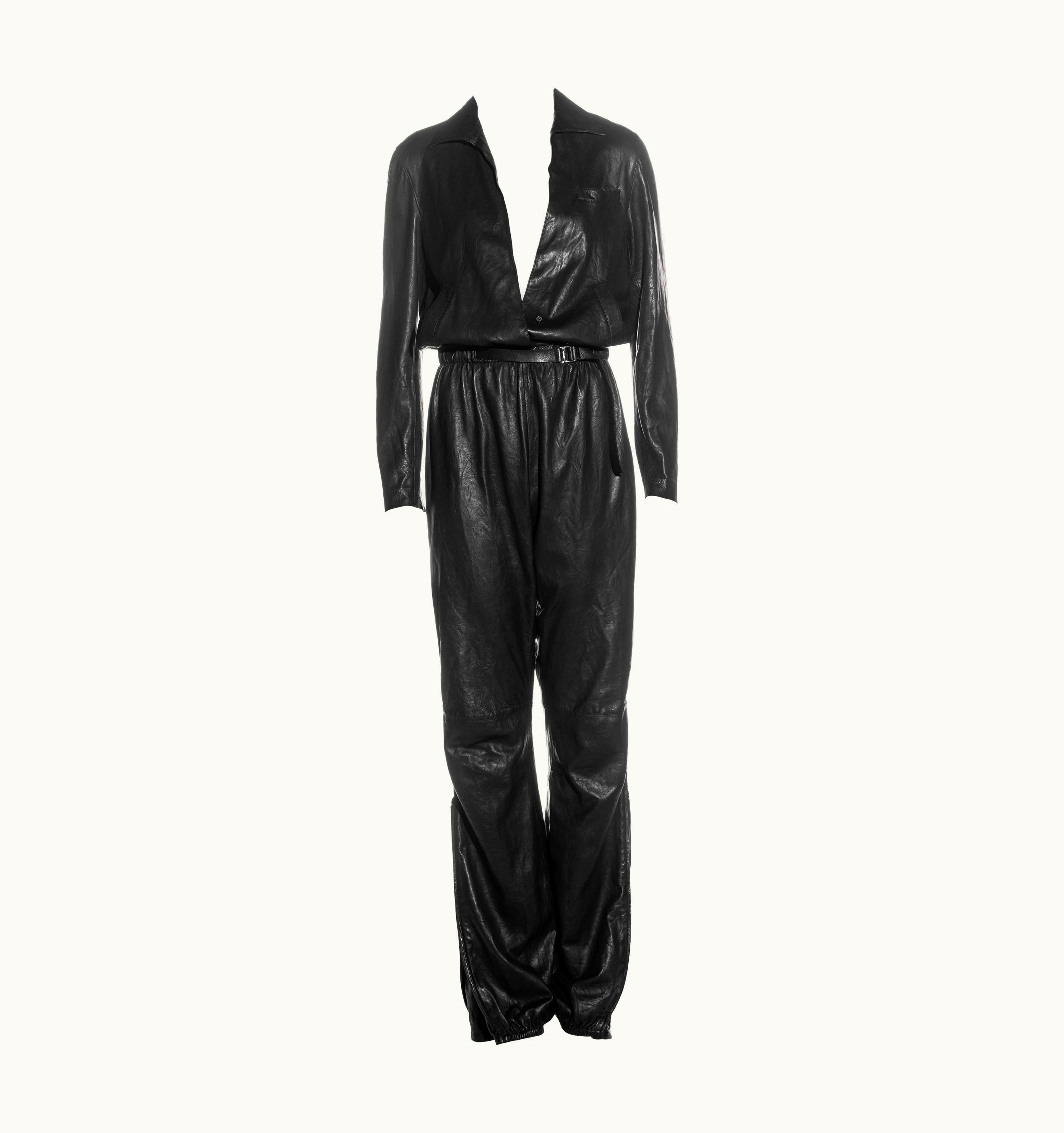 Gucci By Tom Ford Black Leather Jumpsuit, S/S 2000