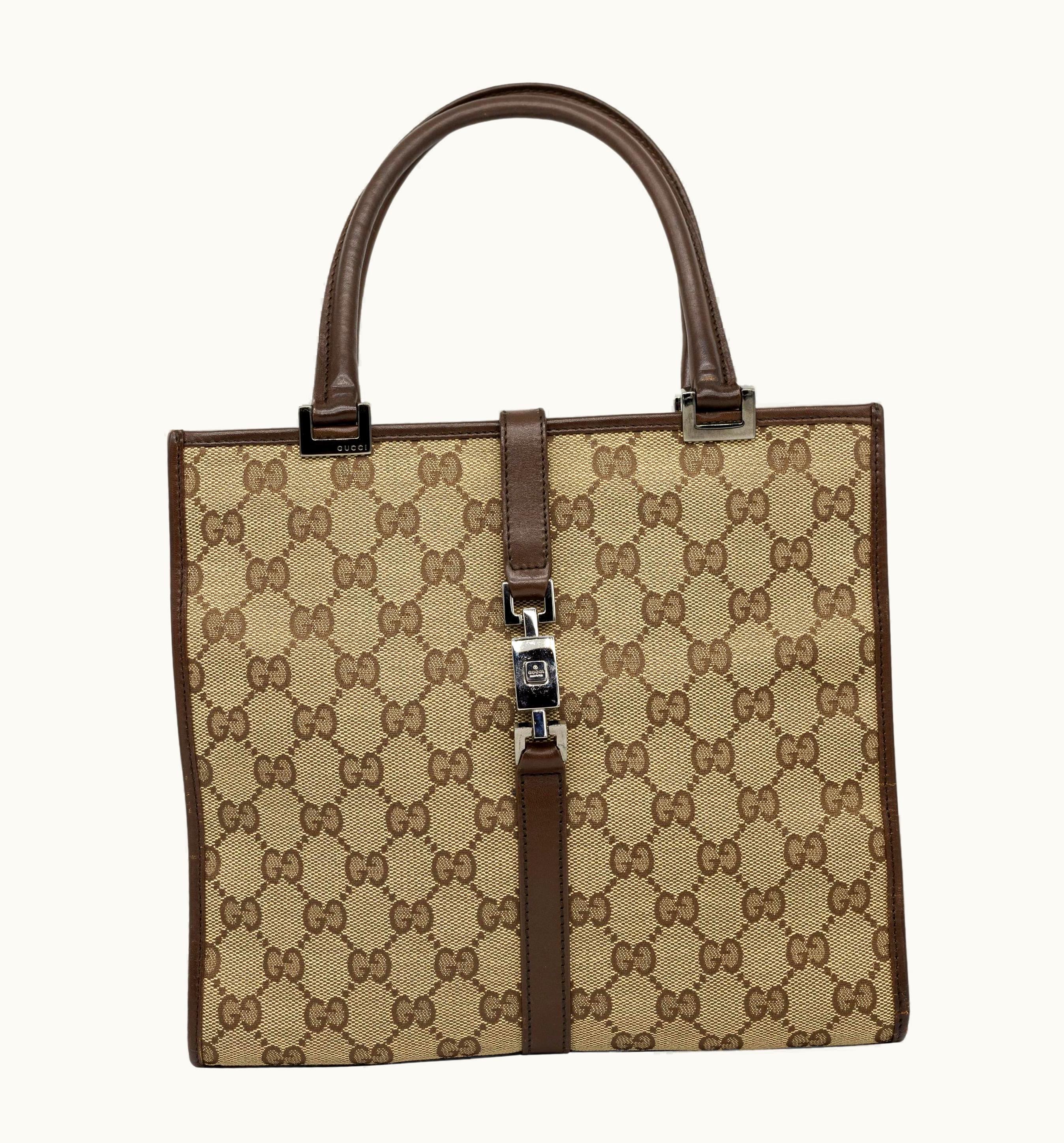 Gucci Gg Brown Monogram Small Jackie Line Top Handle Tote Bag