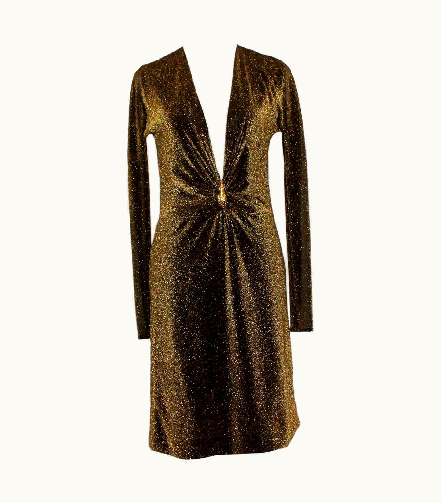 Gucci Unworn Gucci By Tom Ford 2000 Metallic Deep Plunging Evening Dress