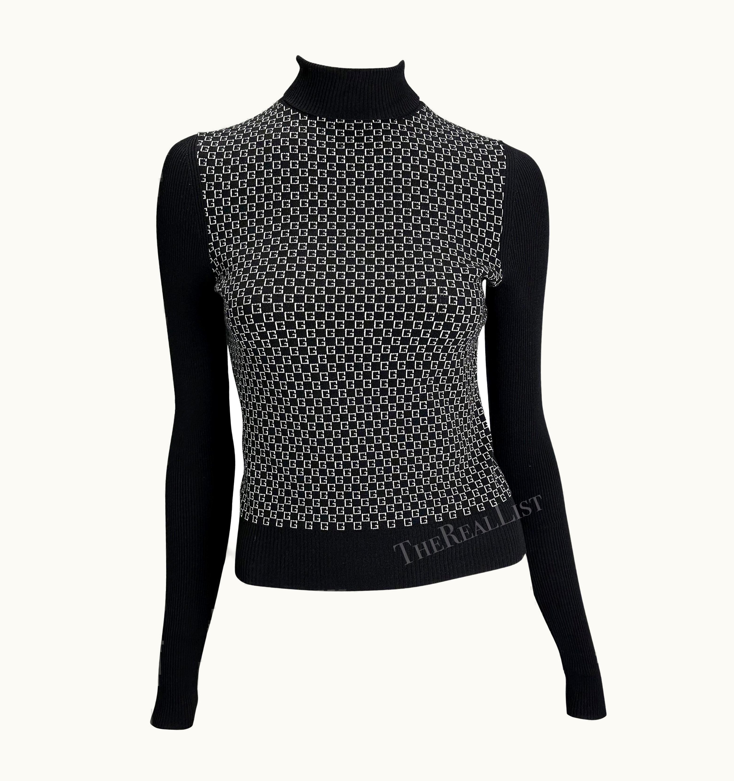 Gucci AW 2000 Gucci By Tom Ford Gg Logo Black White Knit Turtleneck Sweater
