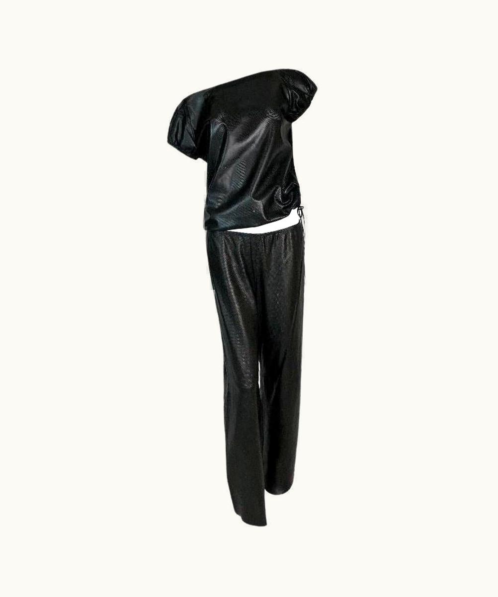 Gucci S/S 2000 Gucci Tom Ford Sheer Black Mesh Leather Baggy Top & Pants Set