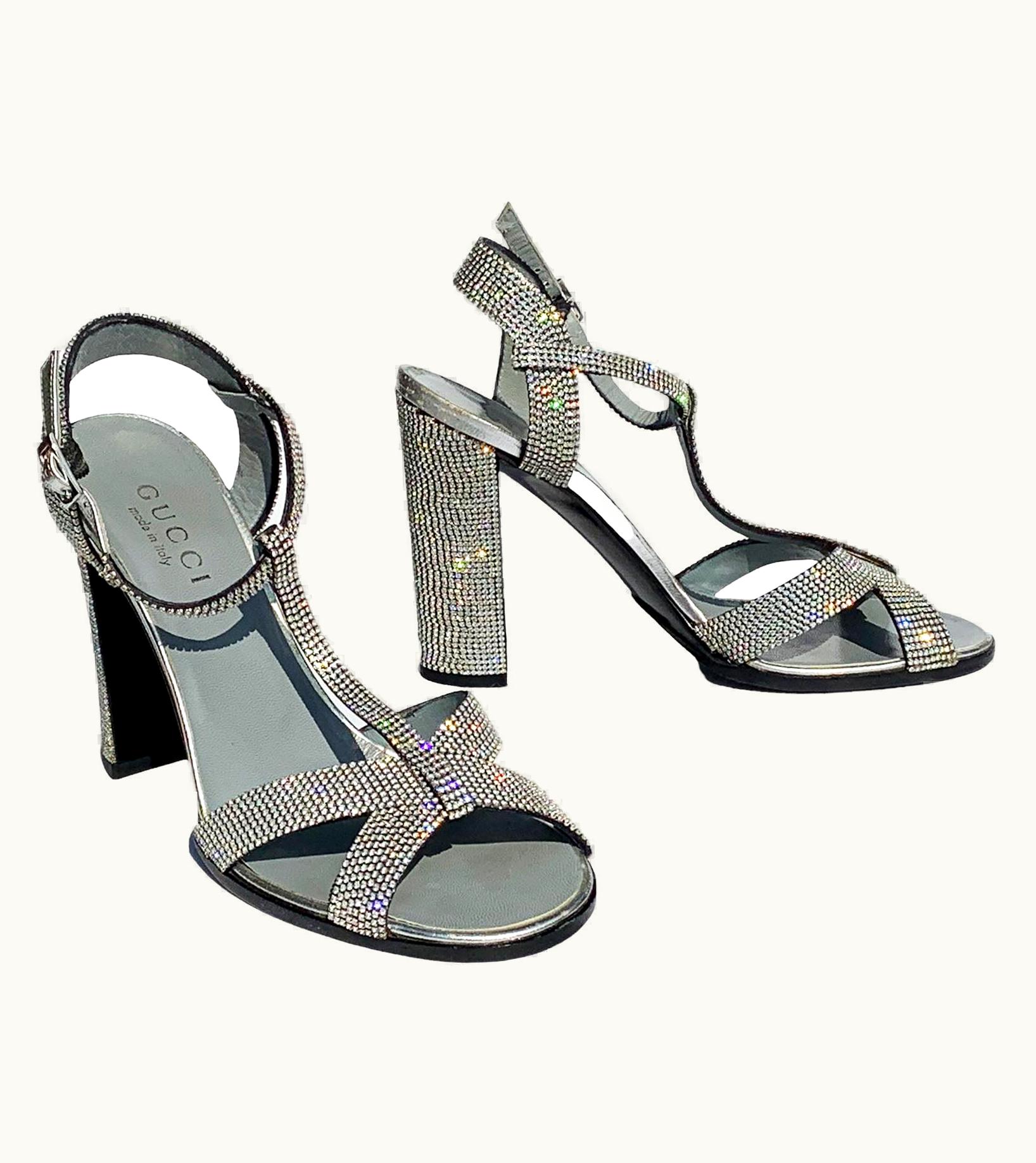 Gucci Vintage Tom Ford For Gucci S/S 2000 Crystal Embellished Shoes Sandals 36.5
