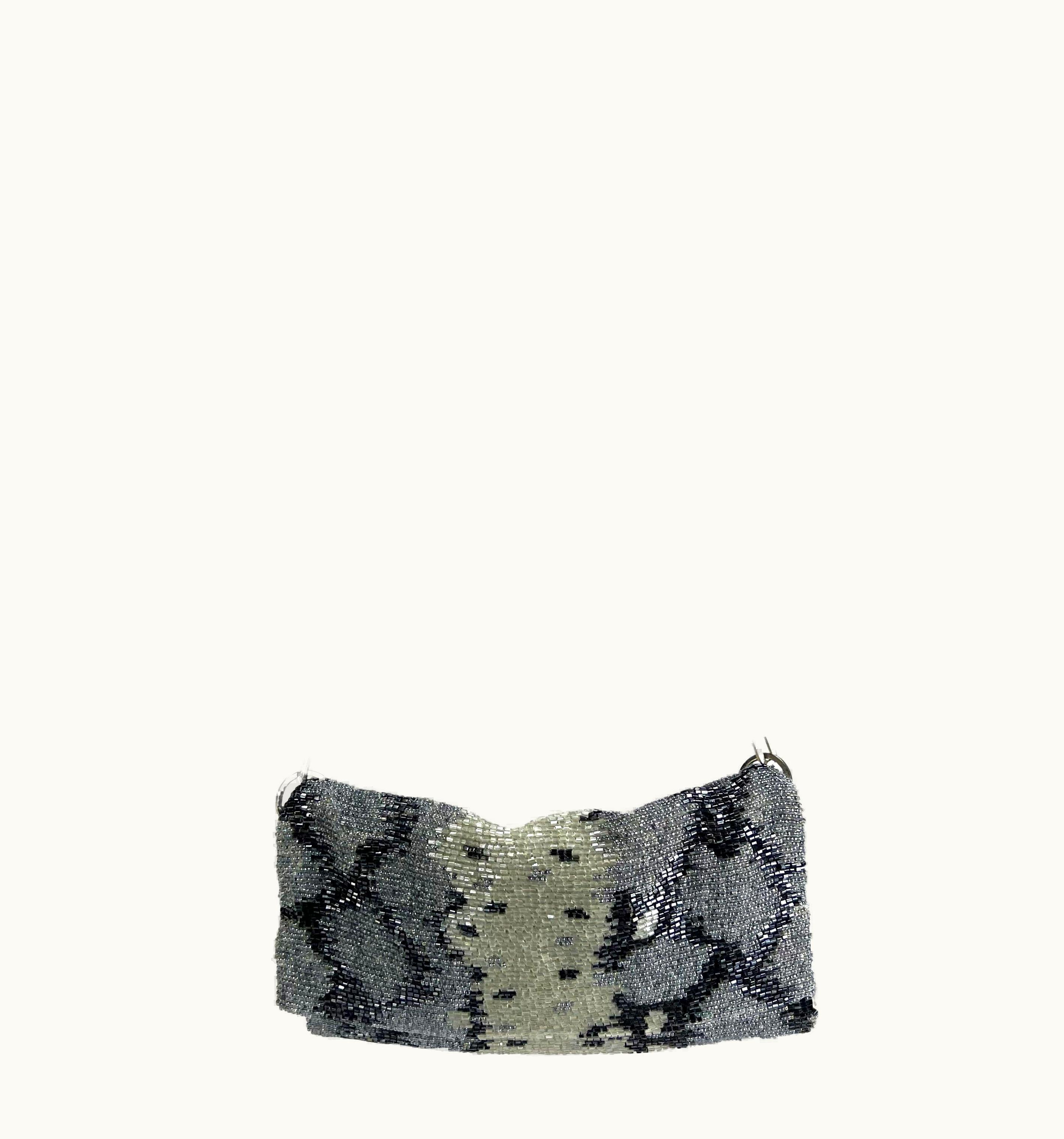 Gucci S/S 2000 Gucci By Tom Ford Grey Beaded Snake Skin Print Chain Flap Bag