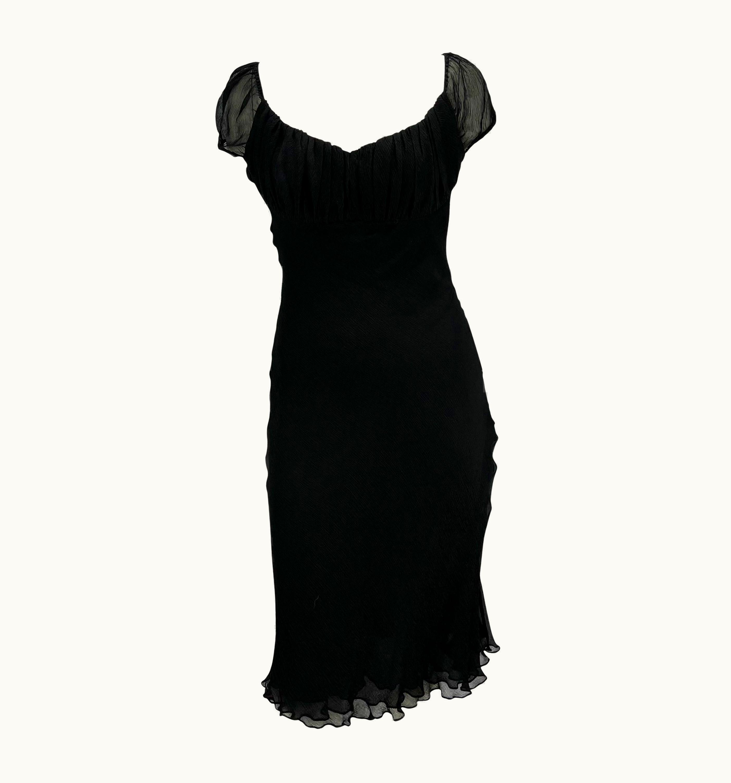 Gucci S/S 2000 Gucci By Tom Ford Black Crepe Silk Chiffon Semi-Sheer Dress Y2k