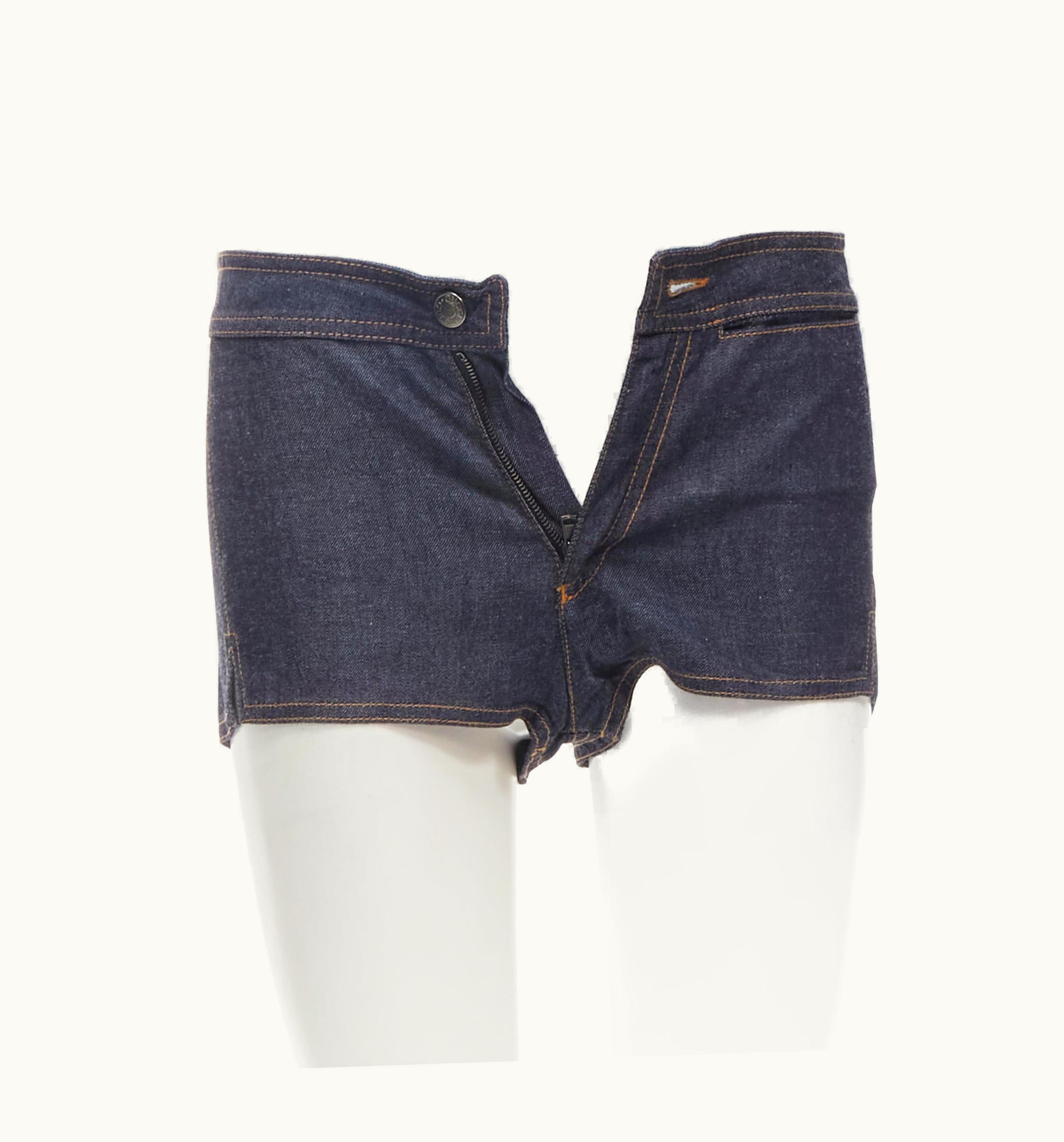 Gucci Tom Ford 2000 Runway Indigo Blue Extreme High Rise Hot Pants