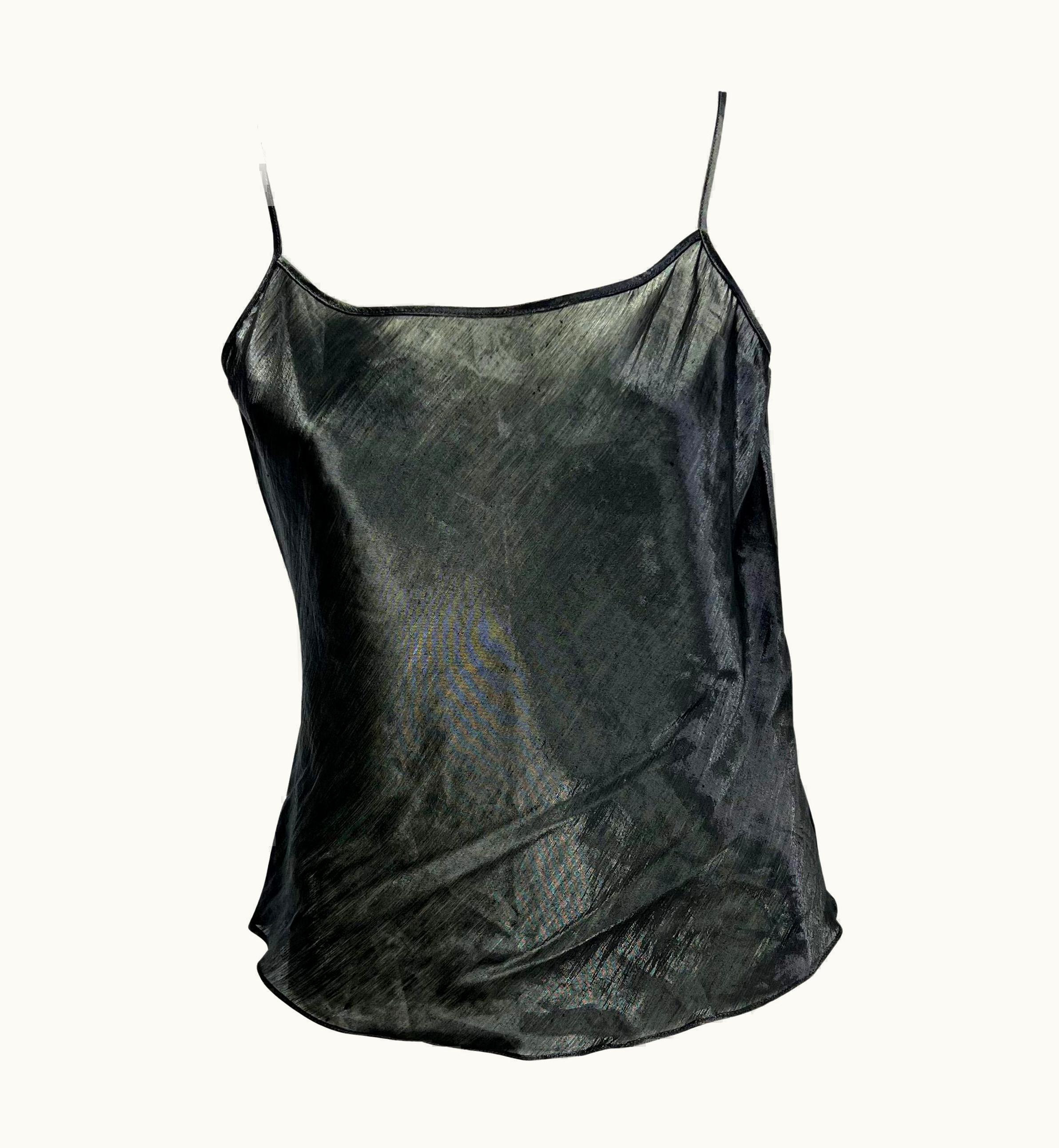 Gucci S/S 2000 Gucci By Tom Ford Sheer Grey Silver Linen Metal Blend Tank Top
