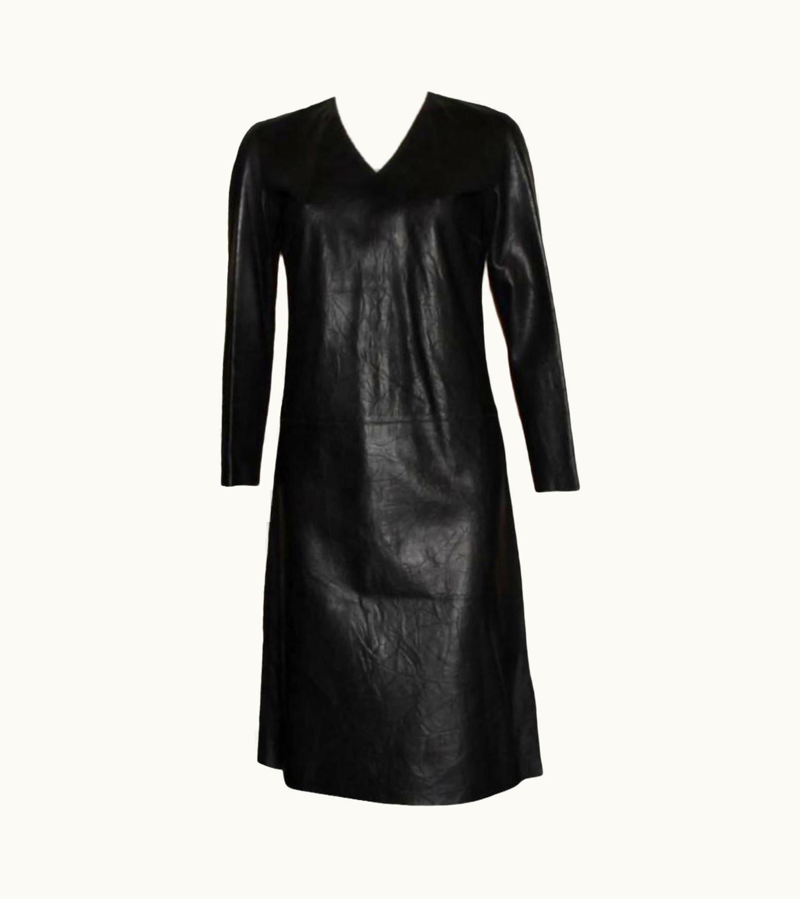 Gucci Rare Gucci By Tom Ford S/S 2000 Crinkled Black Leather Dress Gown