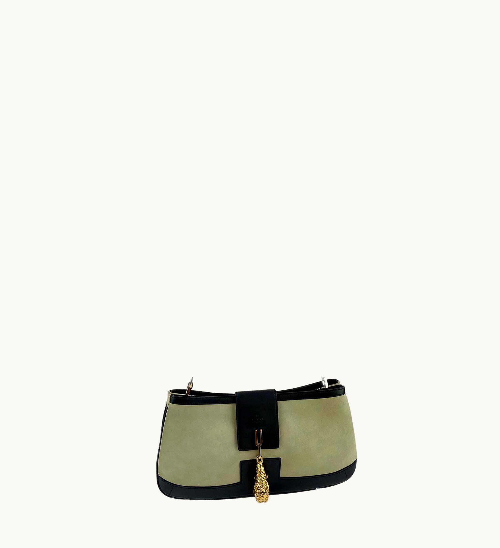 Gucci AW 2000 Gucci By Tom Ford Grey Suede Dionysus Tiger Crossbody With Gold Chain