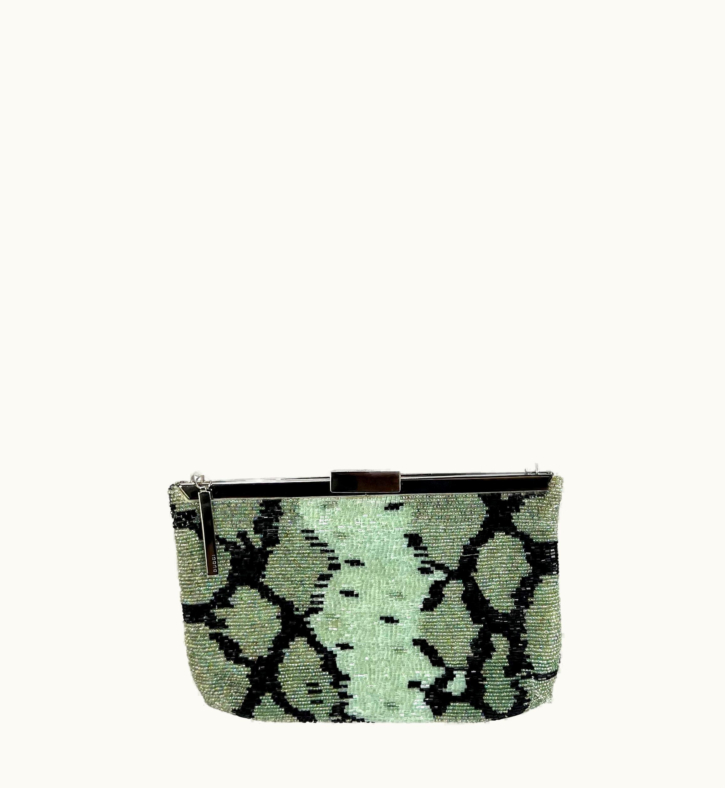 Gucci S/S 2000 Gucci By Tom Ford Green Beaded Snake Skin Print Chain Bag