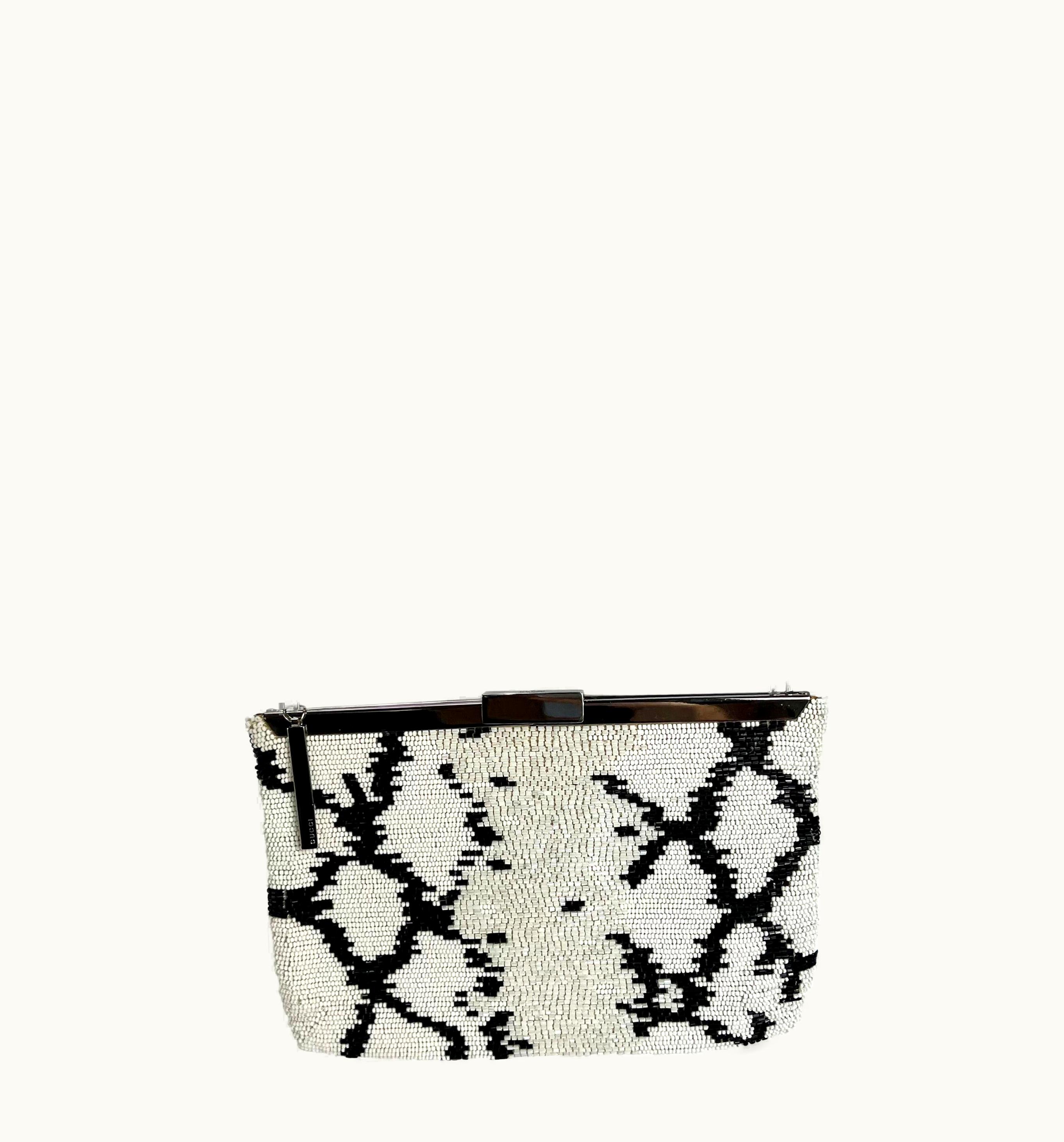 Gucci S/S 2000 Gucci By Tom Ford White Beaded Snake Skin Print Chain Bag