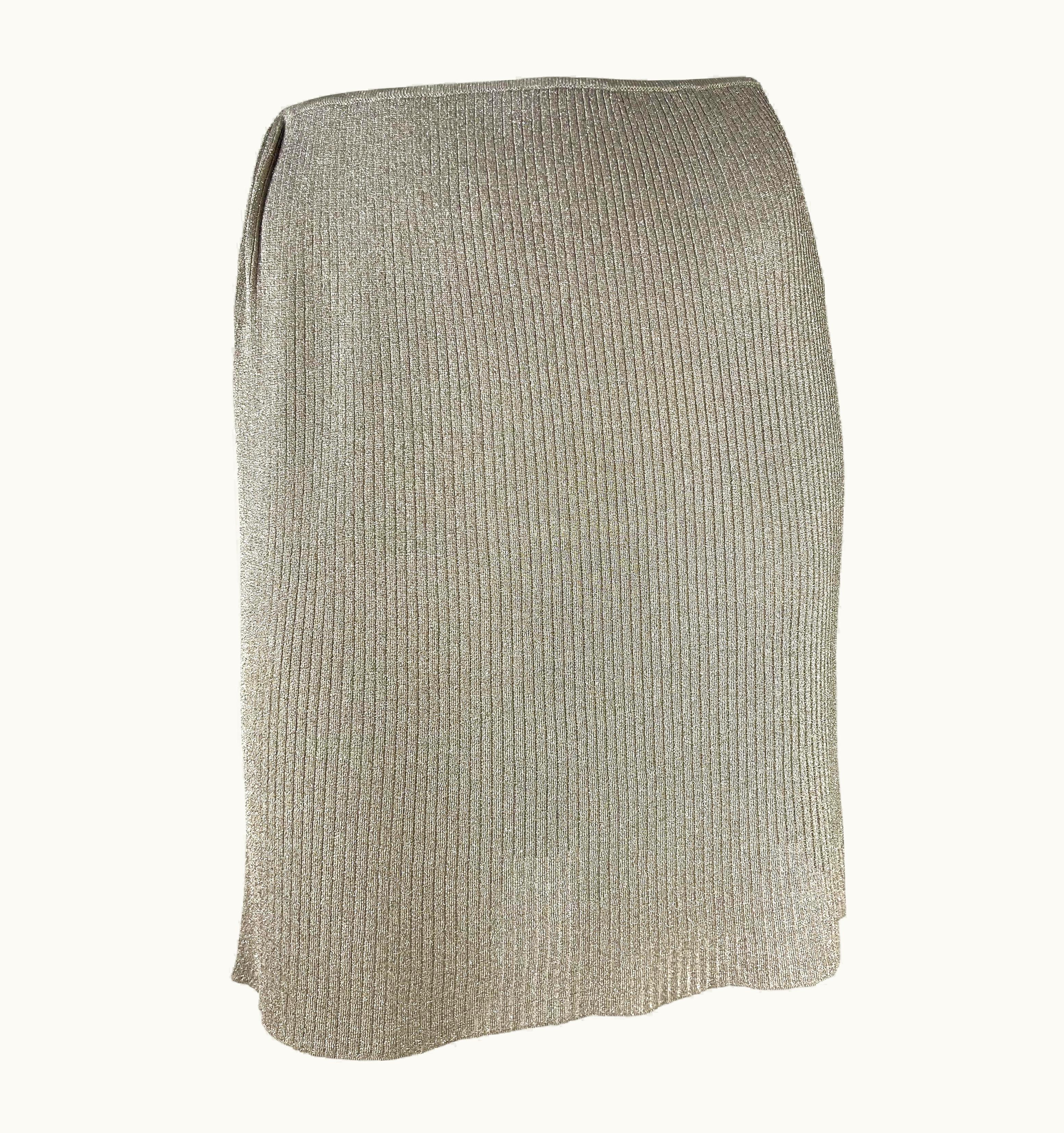 Gucci S/S 2000 Gucci By Tom Ford Silver Runway Metallic Stretch Knit Mini Skirt