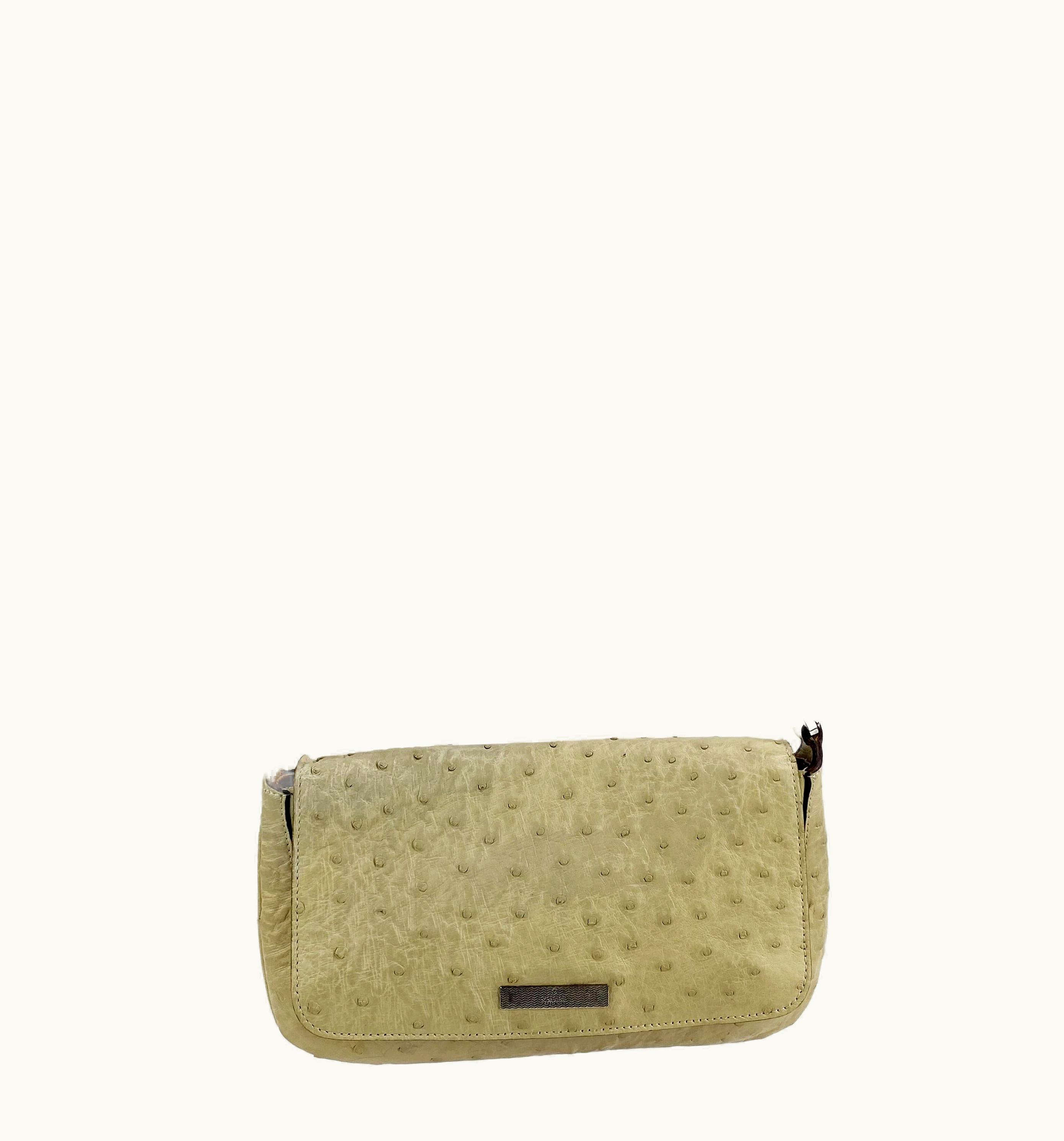 Gucci S/S 2000 Gucci By Tom Ford Cream Ostrich Chain Flap Shoulder Bag