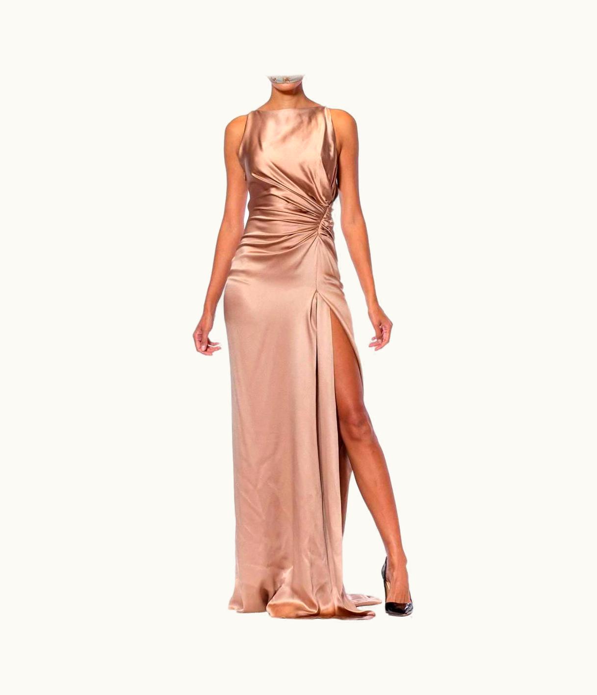 Gucci 2000s Gucci Ecru Bias Cut Silk Charmeuse Minimal Trained Gown