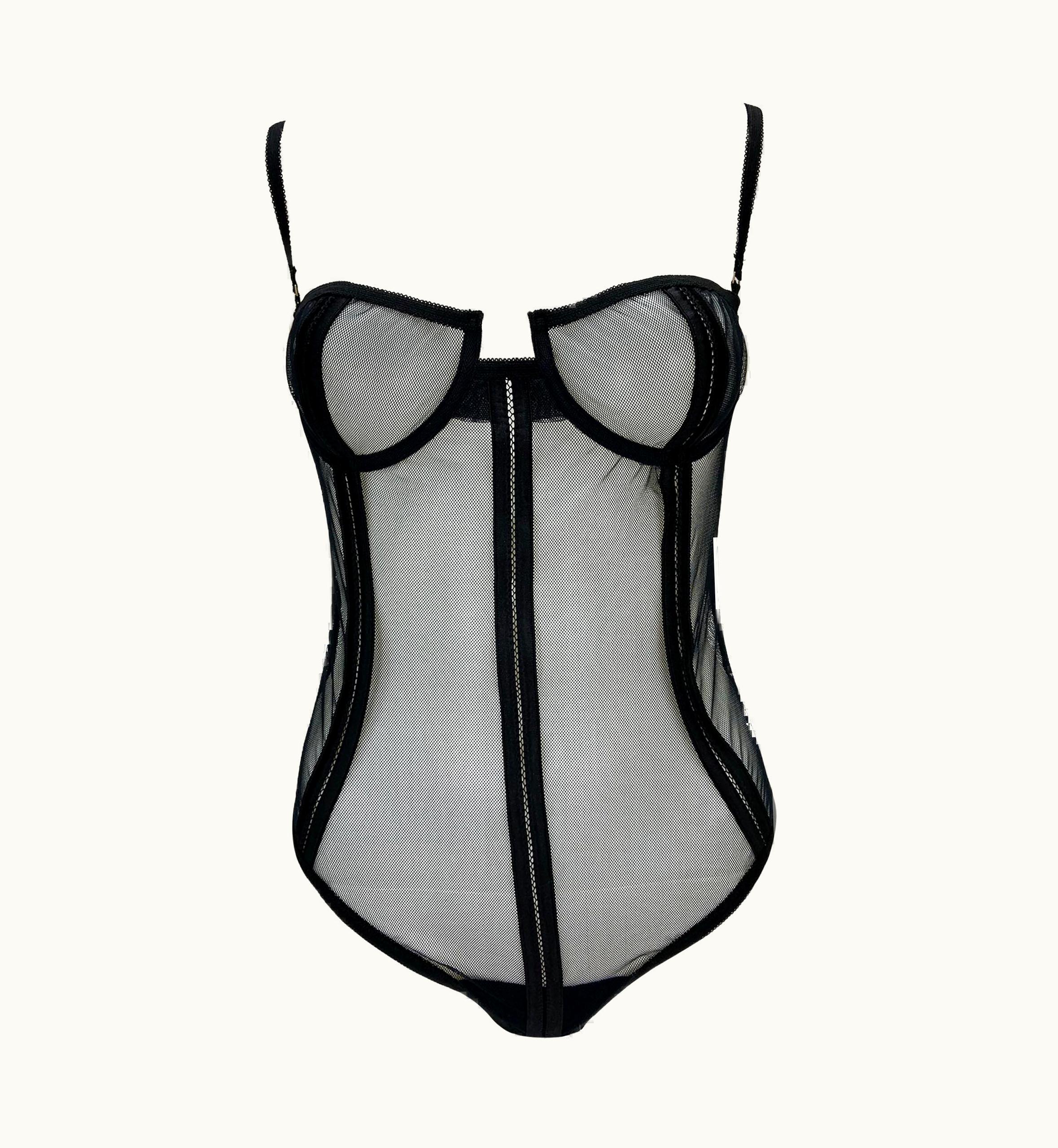 Gucci Vintage Black Lingerie Bodysuit Net Sheer