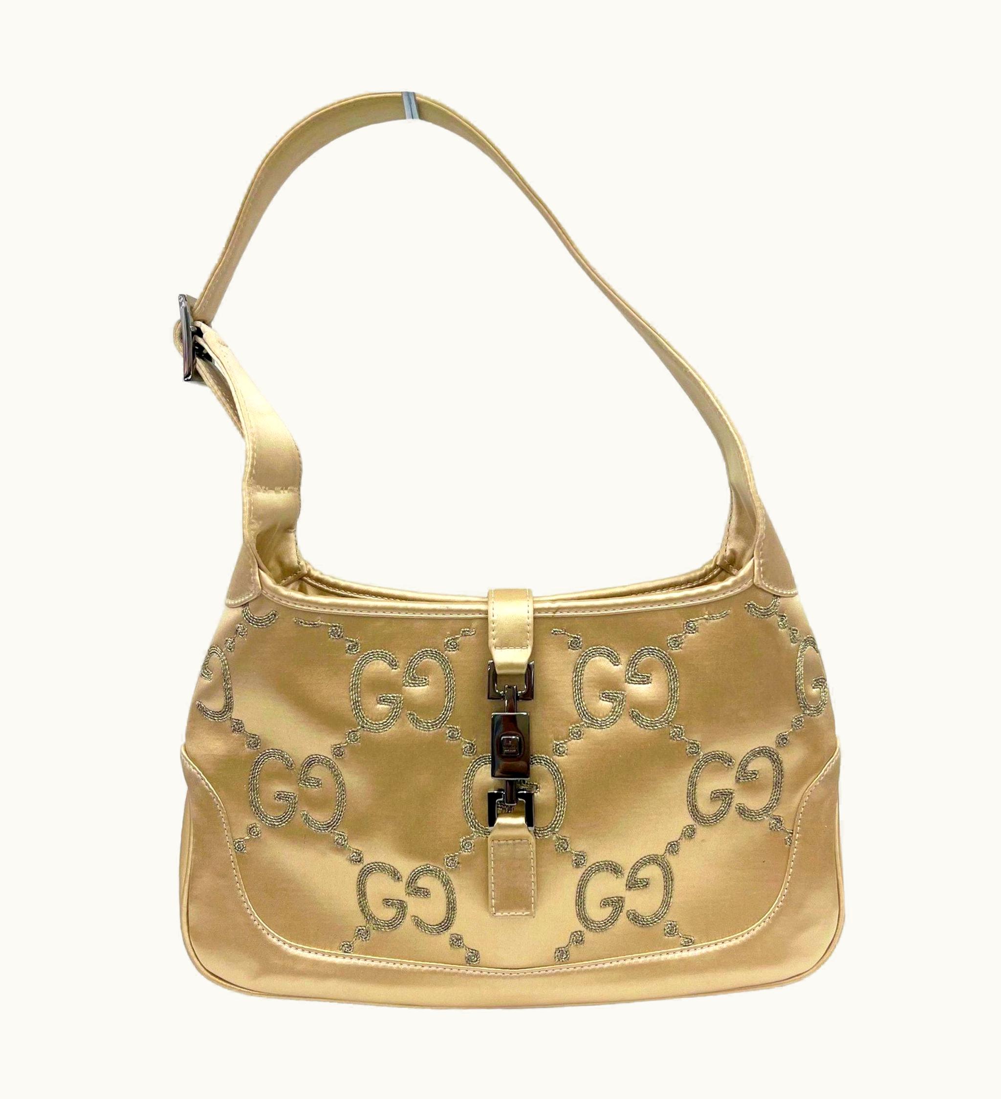 Gucci Jackie Small Shoulder Bag Satin Gg Logo Champagne S/S Light Gold