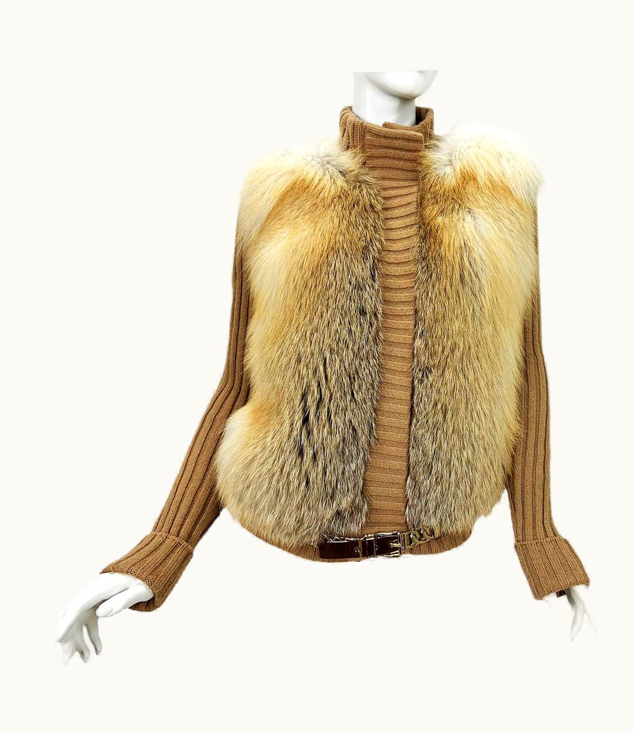 Gucci Camel Hair Fox Fur Knit Cardigan Jacket