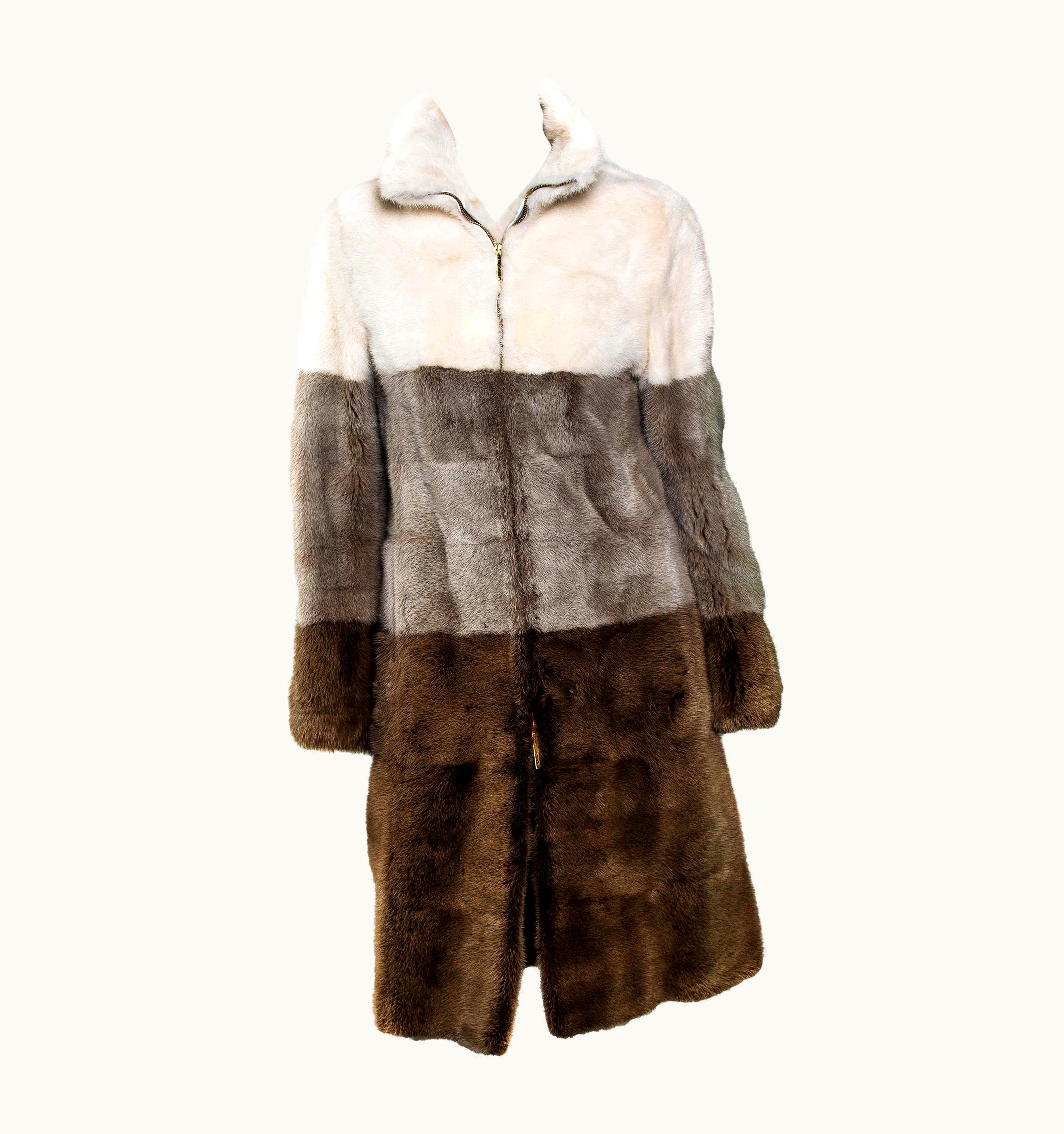 Gucci AW 2000 Gucci By Tom Ford Tricolor Dyed Mink Zip-Up Coat Runway