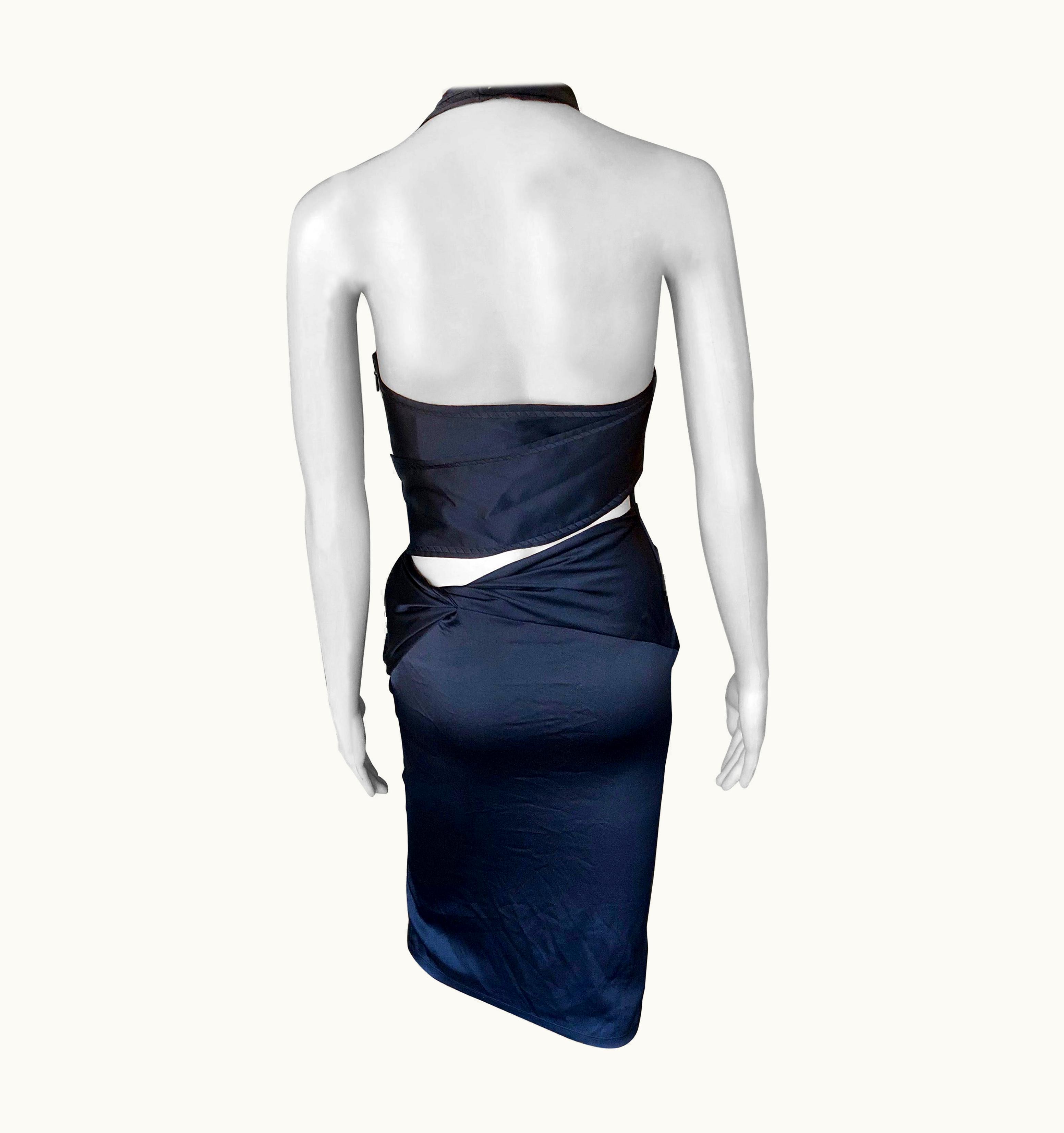 Gucci Nwt Gucci S/S 2005 Plunging Halter Cutout Back Silk Black Dress