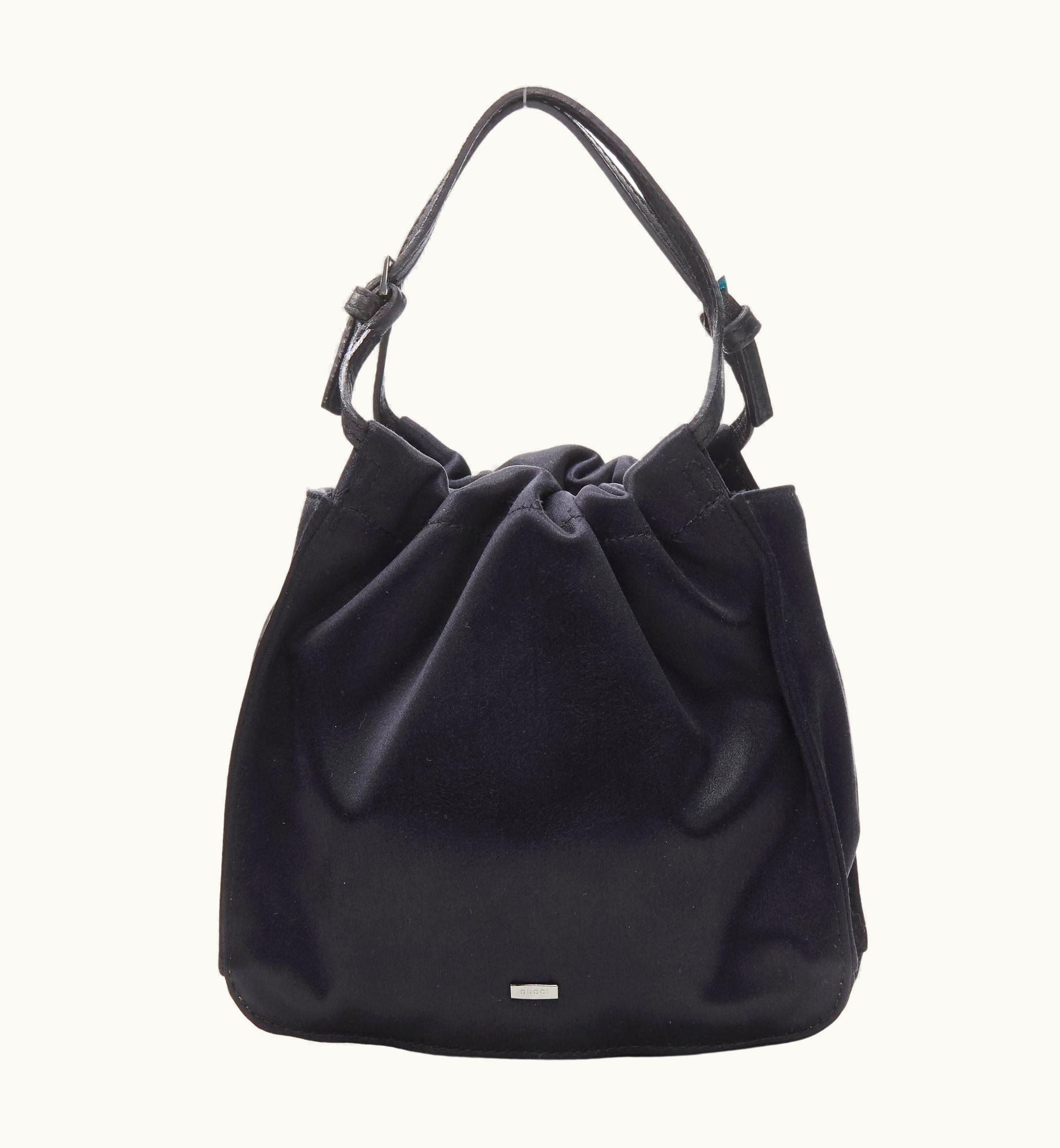 Gucci Tom Ford Black Gathered Silk Satin Minimal Leather Handle Bucket Bag