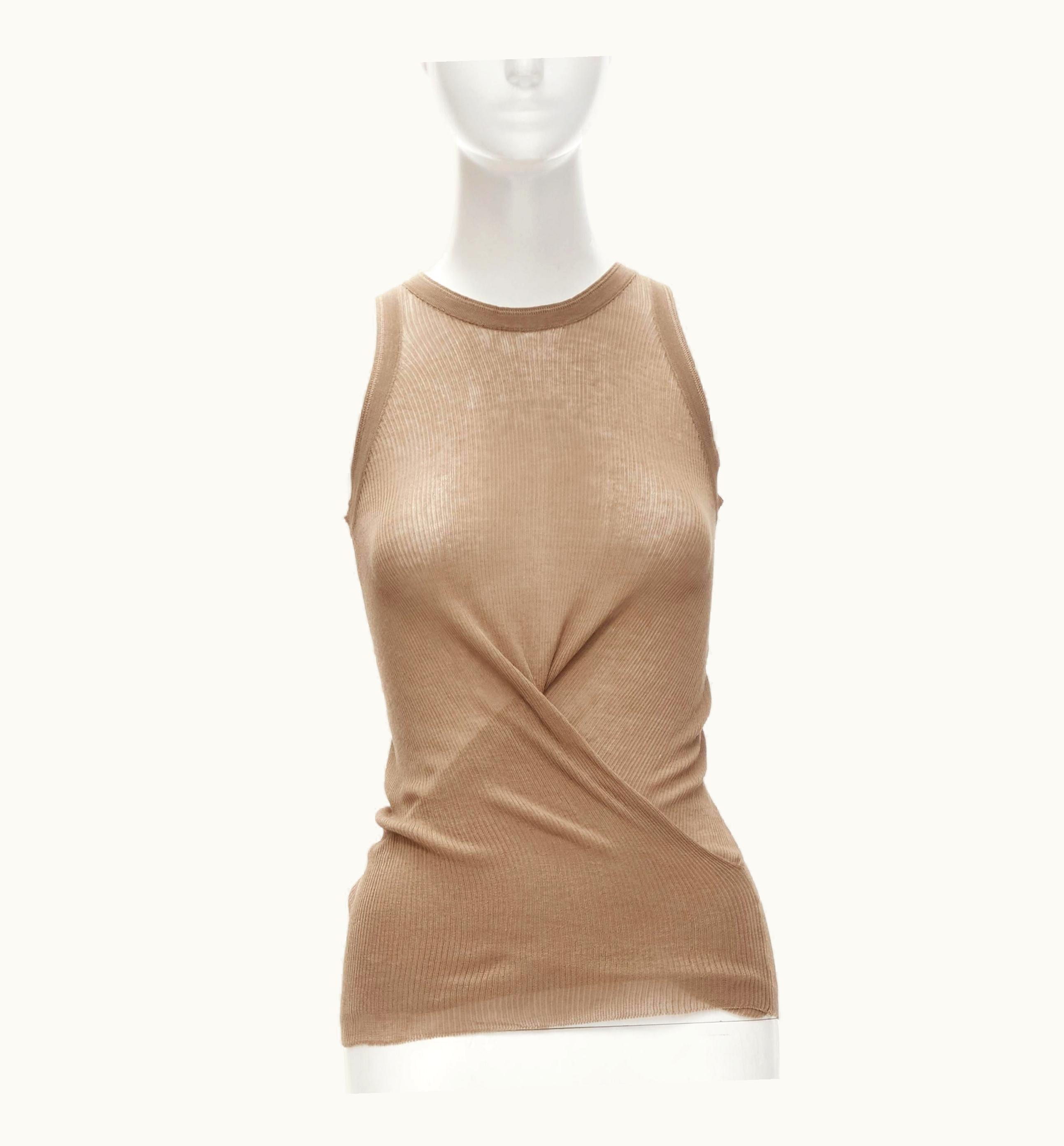 Gucci Vintage Brown Fined Ribbed Knit Twist Front Minima Tank Top