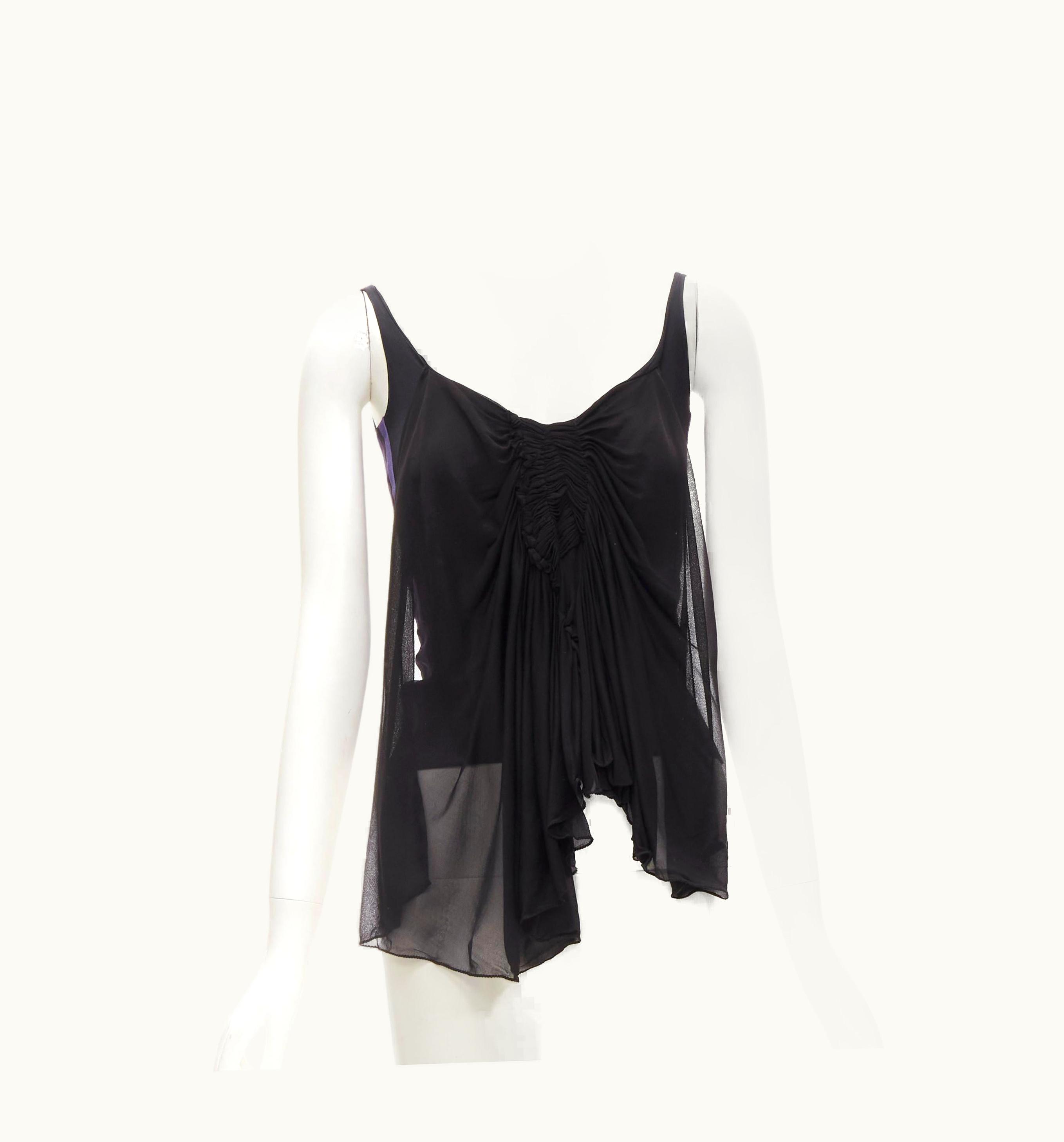 Gucci Tom Ford Vintage Black Ruched Gathered Draped Purple Web Tank