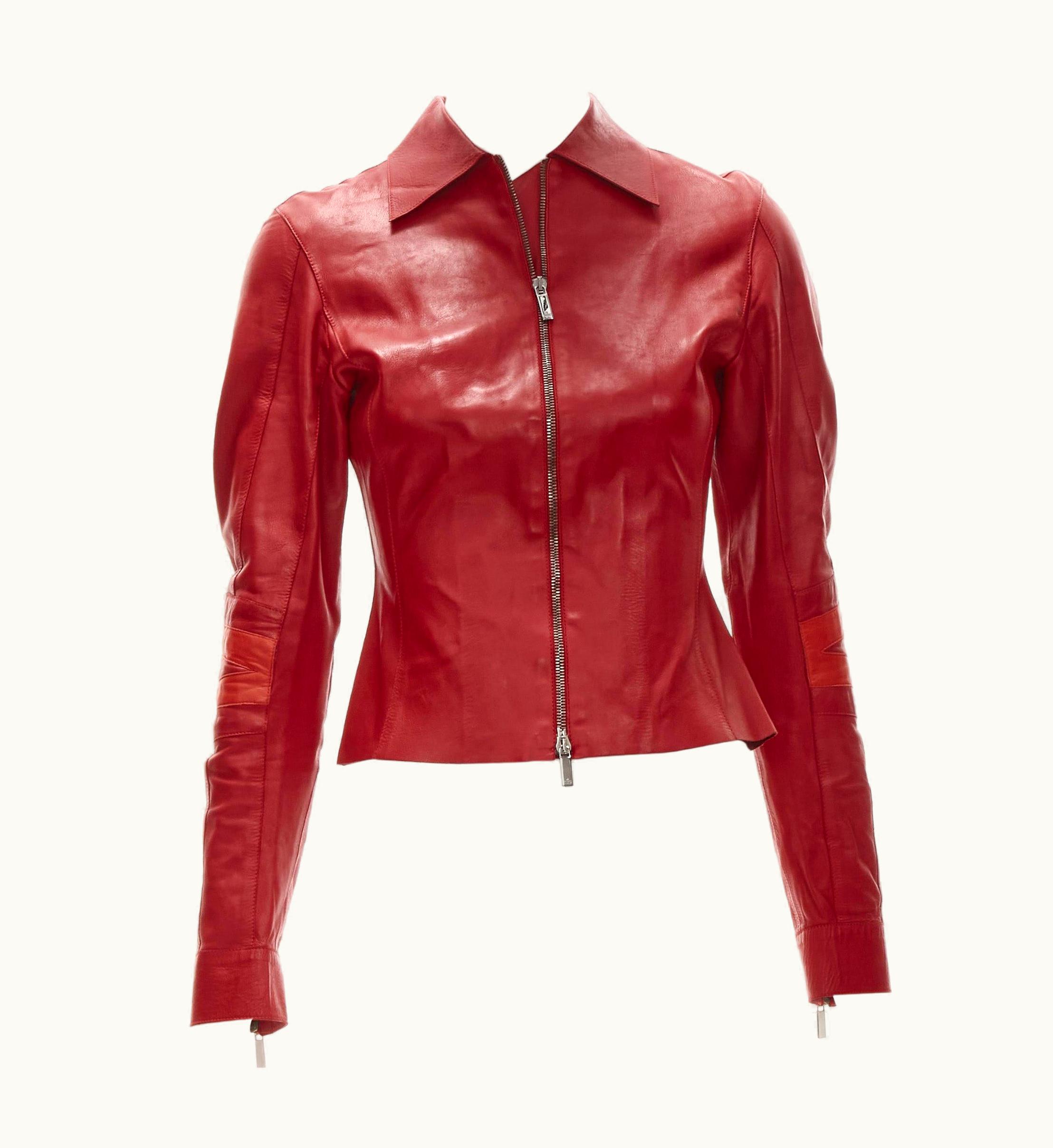 Gucci Tom Ford Vintage Y2k Red Minimalist Moto Sleeves Leather Jacket