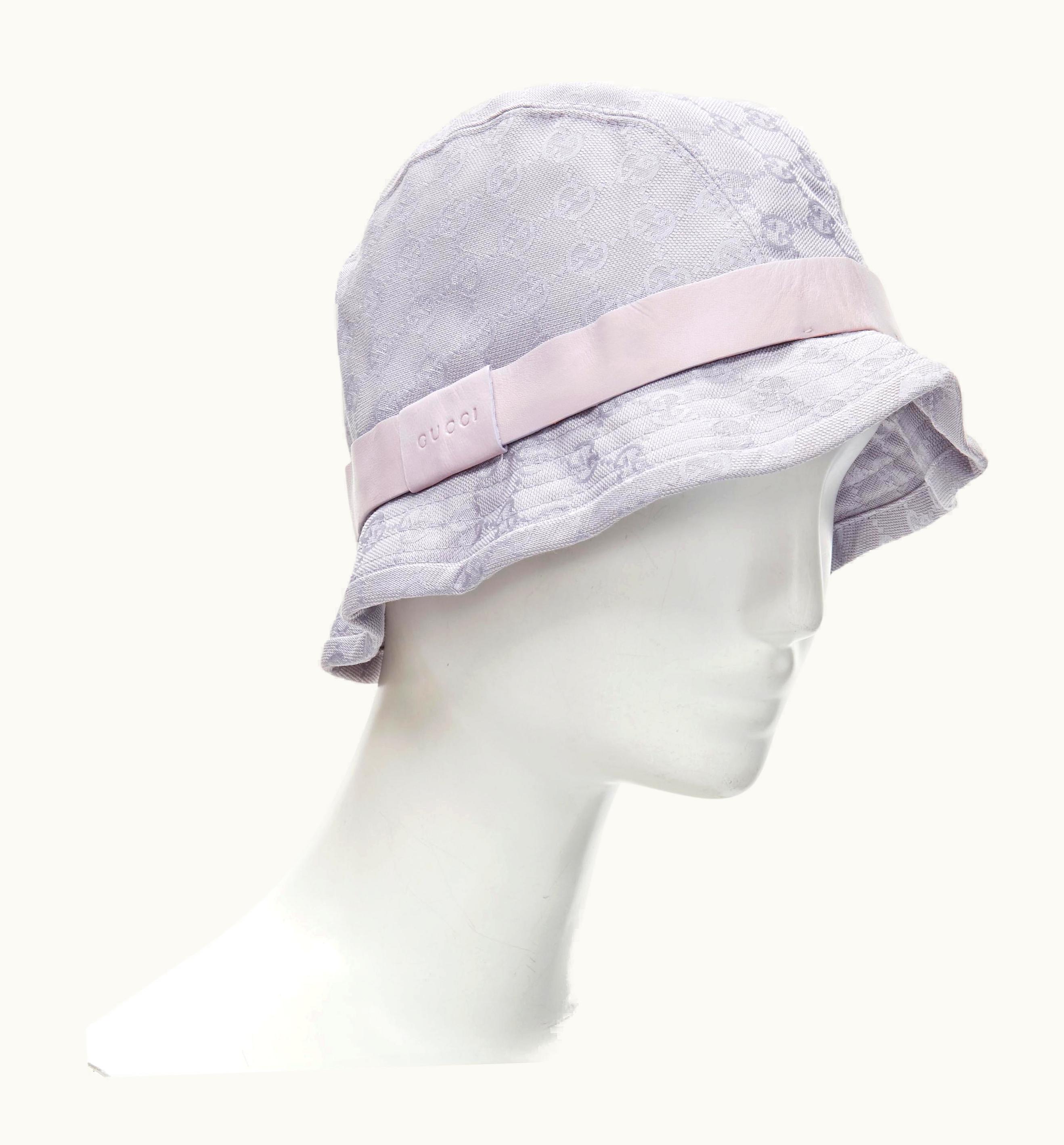 Gucci Rare Gucci Vintage Lilac Purple Gg Monogram Leather Trim Fisherman Bucket Hat A