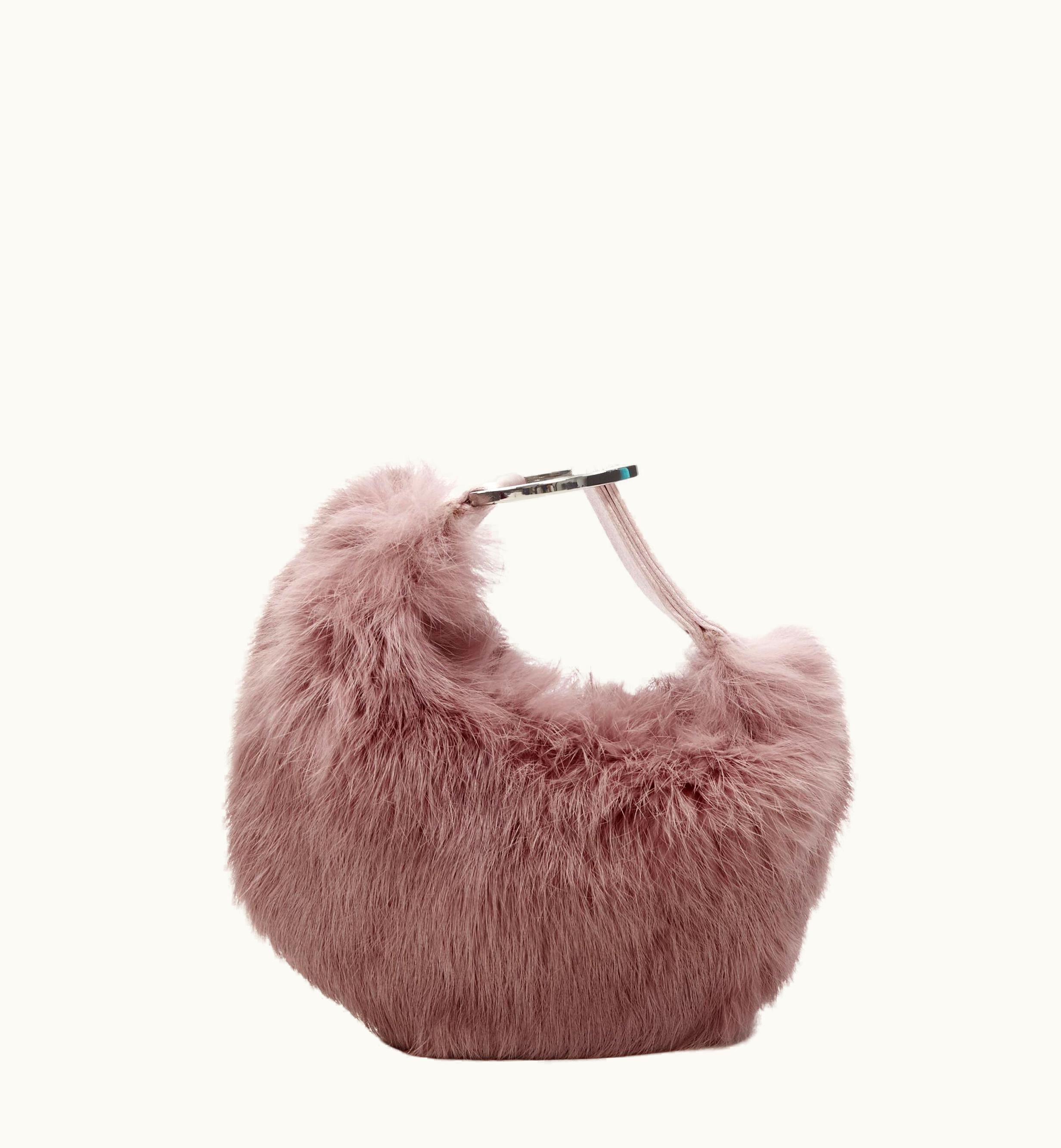 Gucci Tom Ford Vintage Mauve Pink Fur Half Moon Loop Through Handle Mini Bag