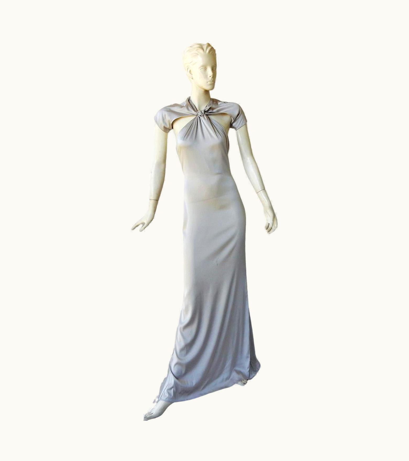 Gucci 2004 By Tom Ford Slipper Satin Silver Harlowesque Bias Cut Out Dress Gown