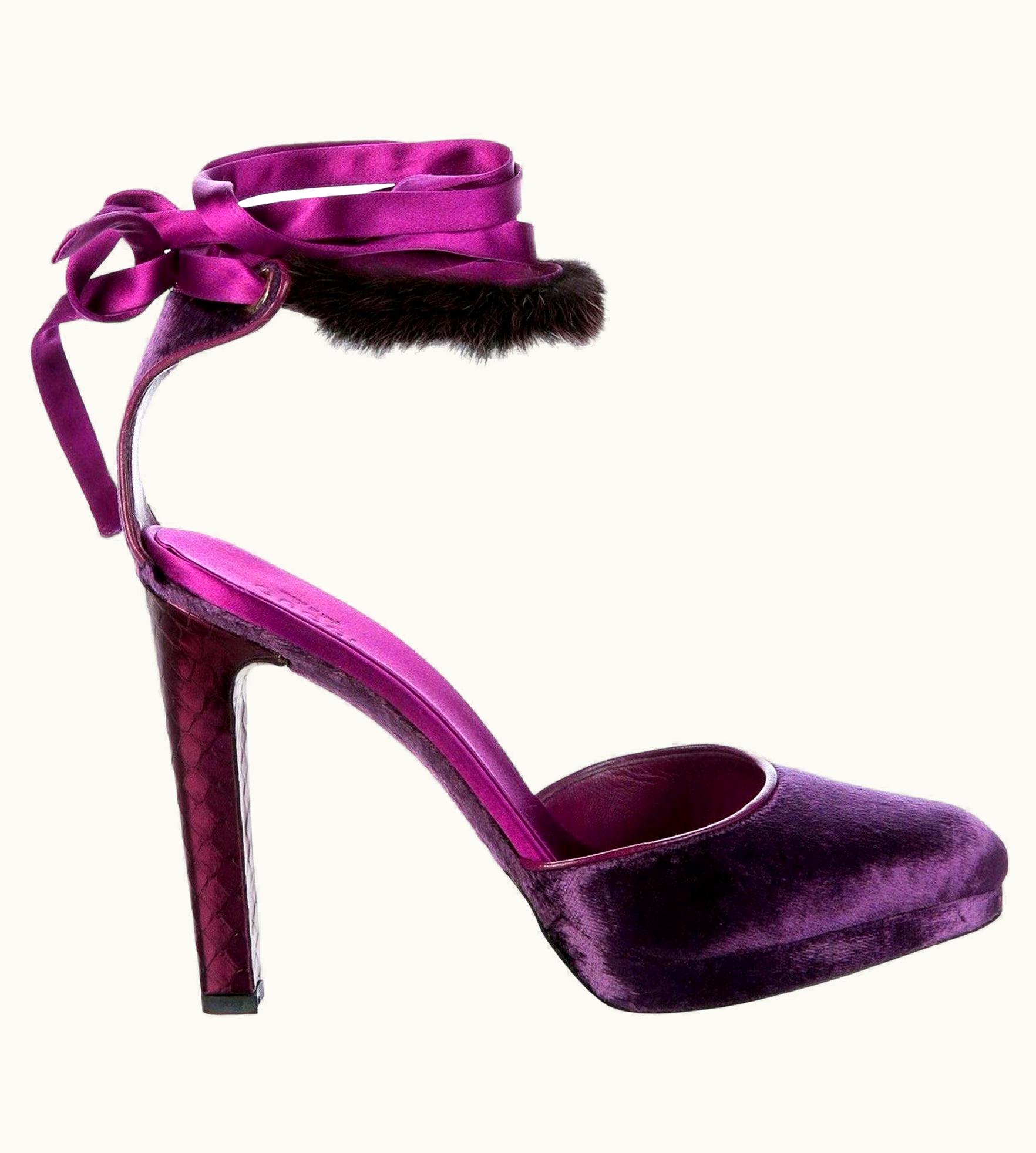 Gucci Tom Ford For Gucci Mink Python Velvet Satin Final Collection Heels