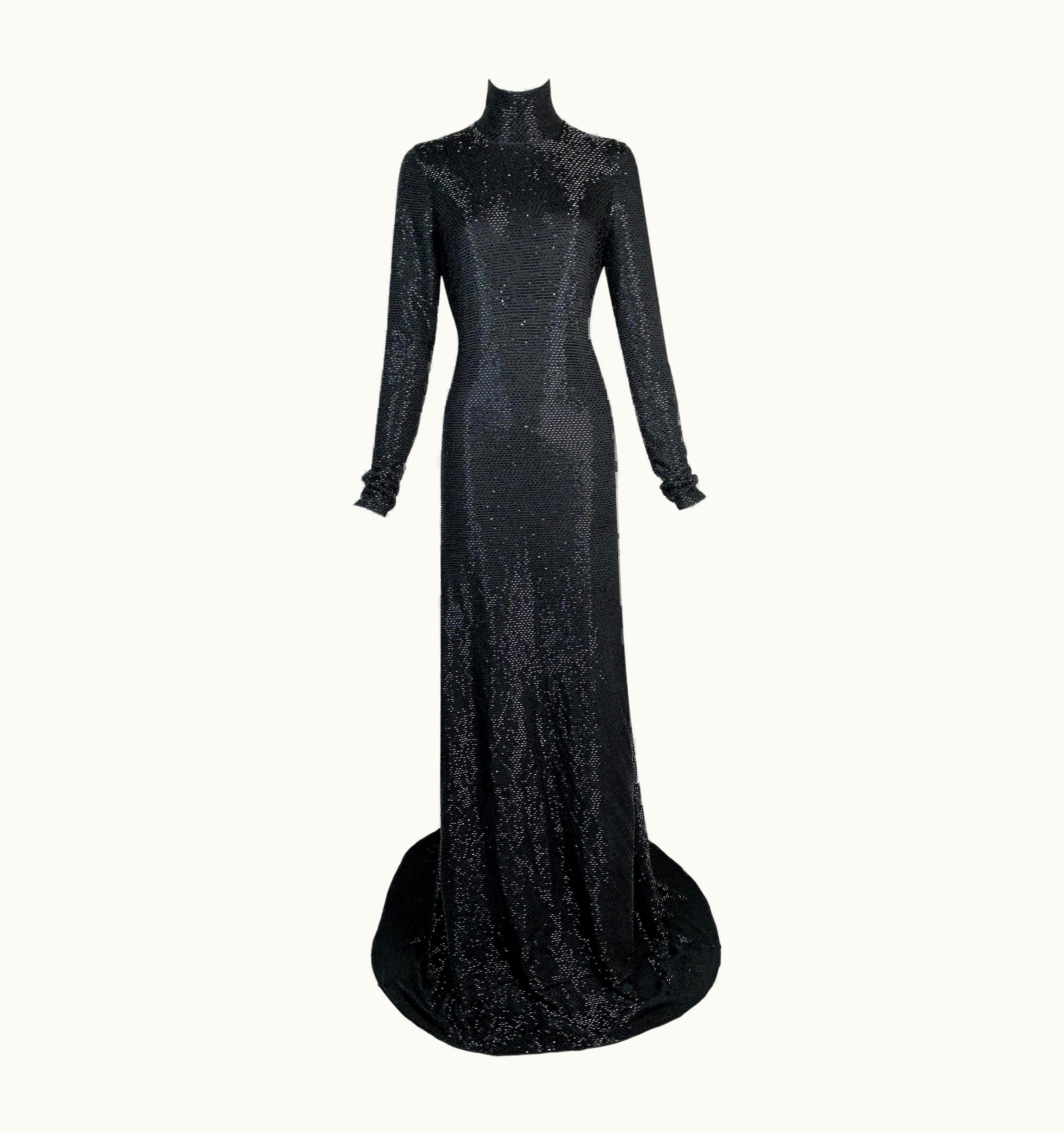 Gucci AW 2006 Gucci Runway Black High Neck S/S Beaded Extra Long Gown Dress