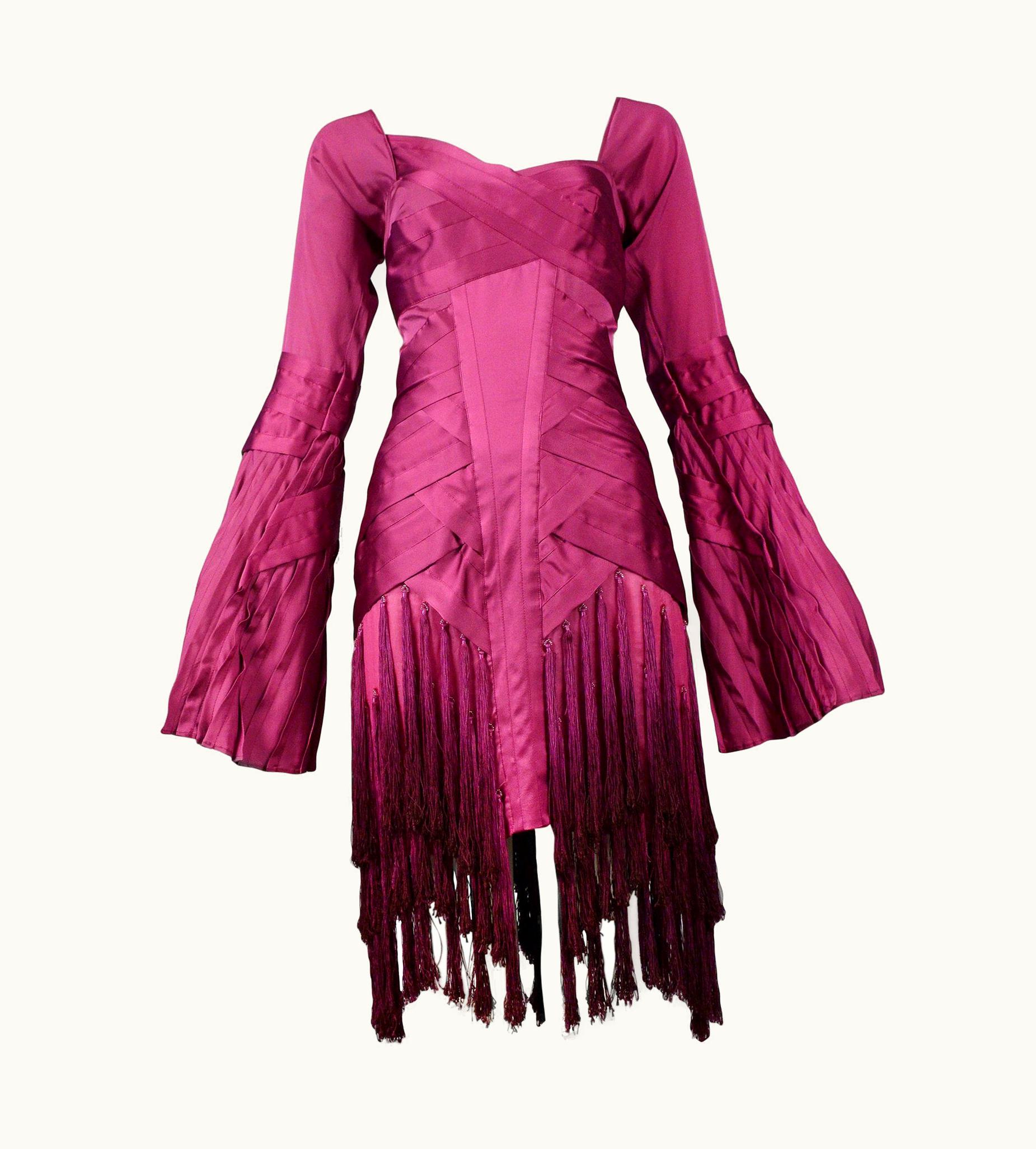 Gucci Stunning Gucci By Tom Ford Magenta Tassel Runway Dress 2004