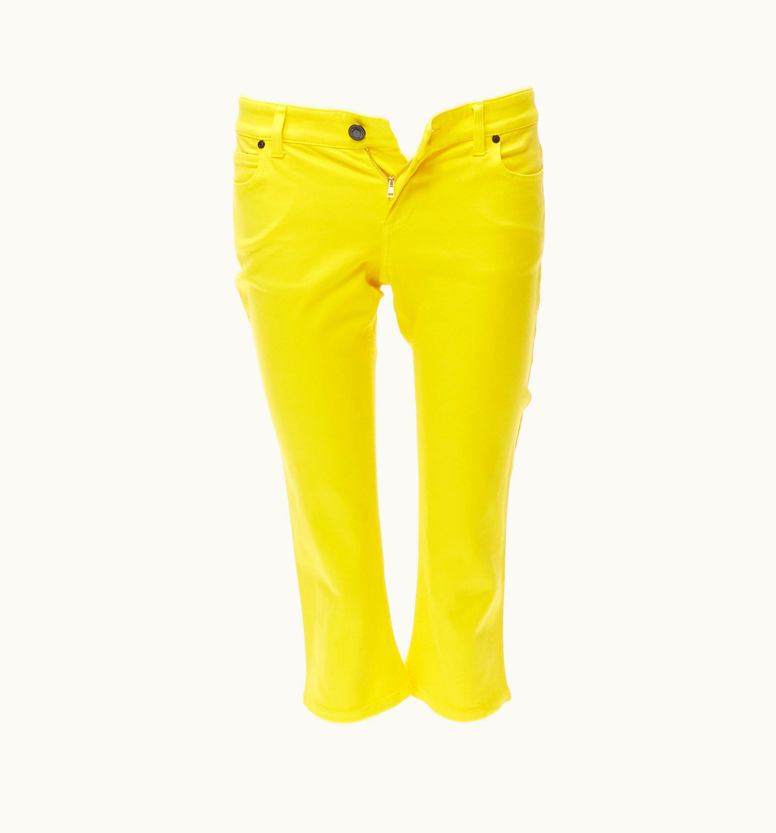Gucci Vintage Y2k Yellow Gg Logo Embroidery Patent Tag Knee Length Jeans