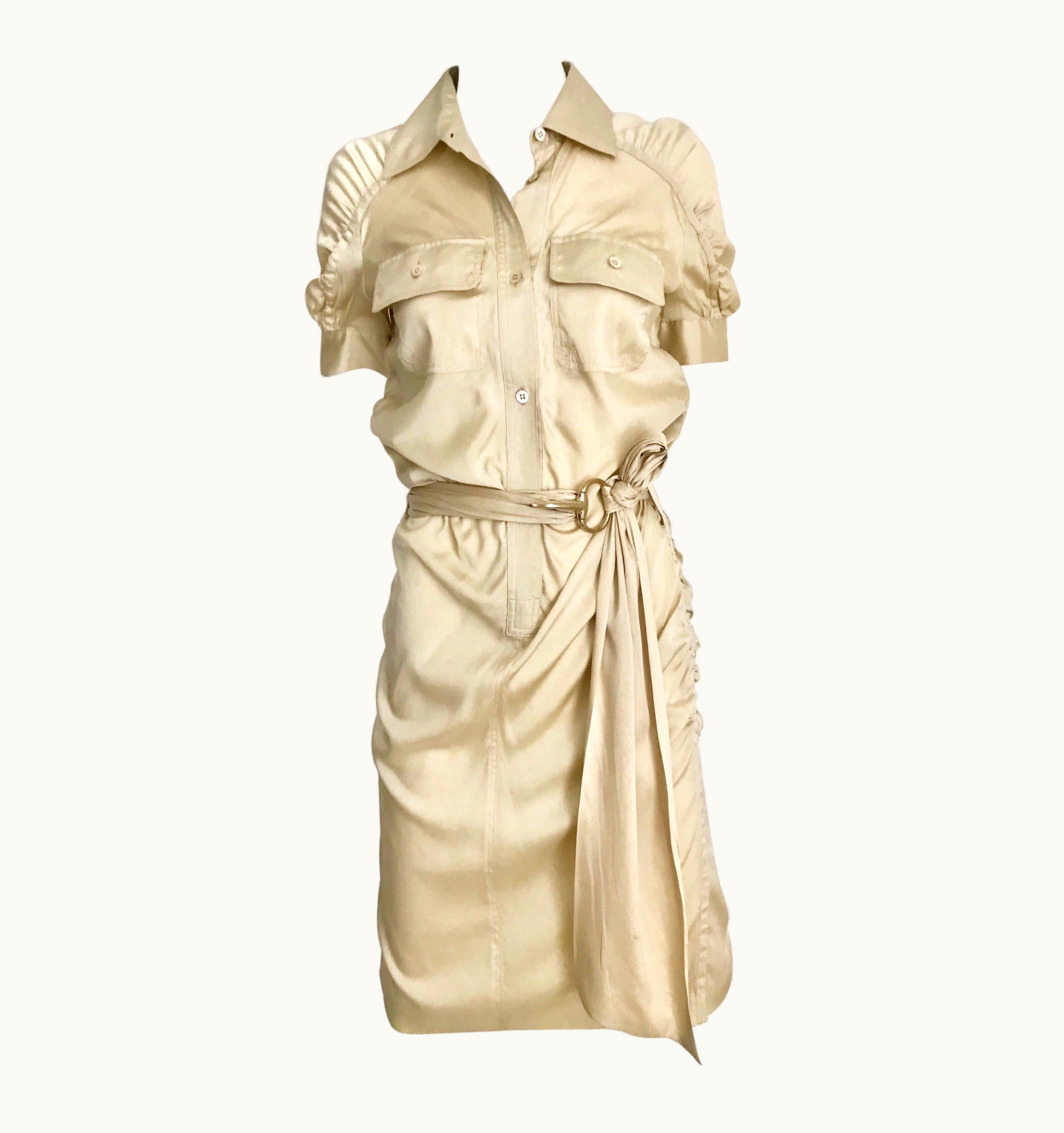 Gucci By Tom Ford Tan Silk Shirt Dress