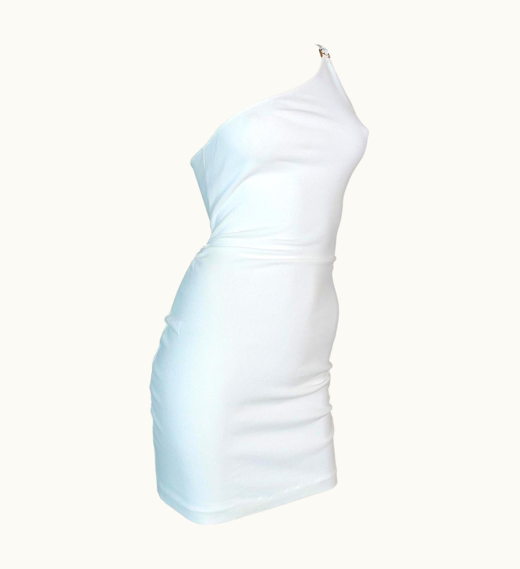 Gucci 2001 Gucci By Tom Ford White Bodycon One Shoulder Mini Dress