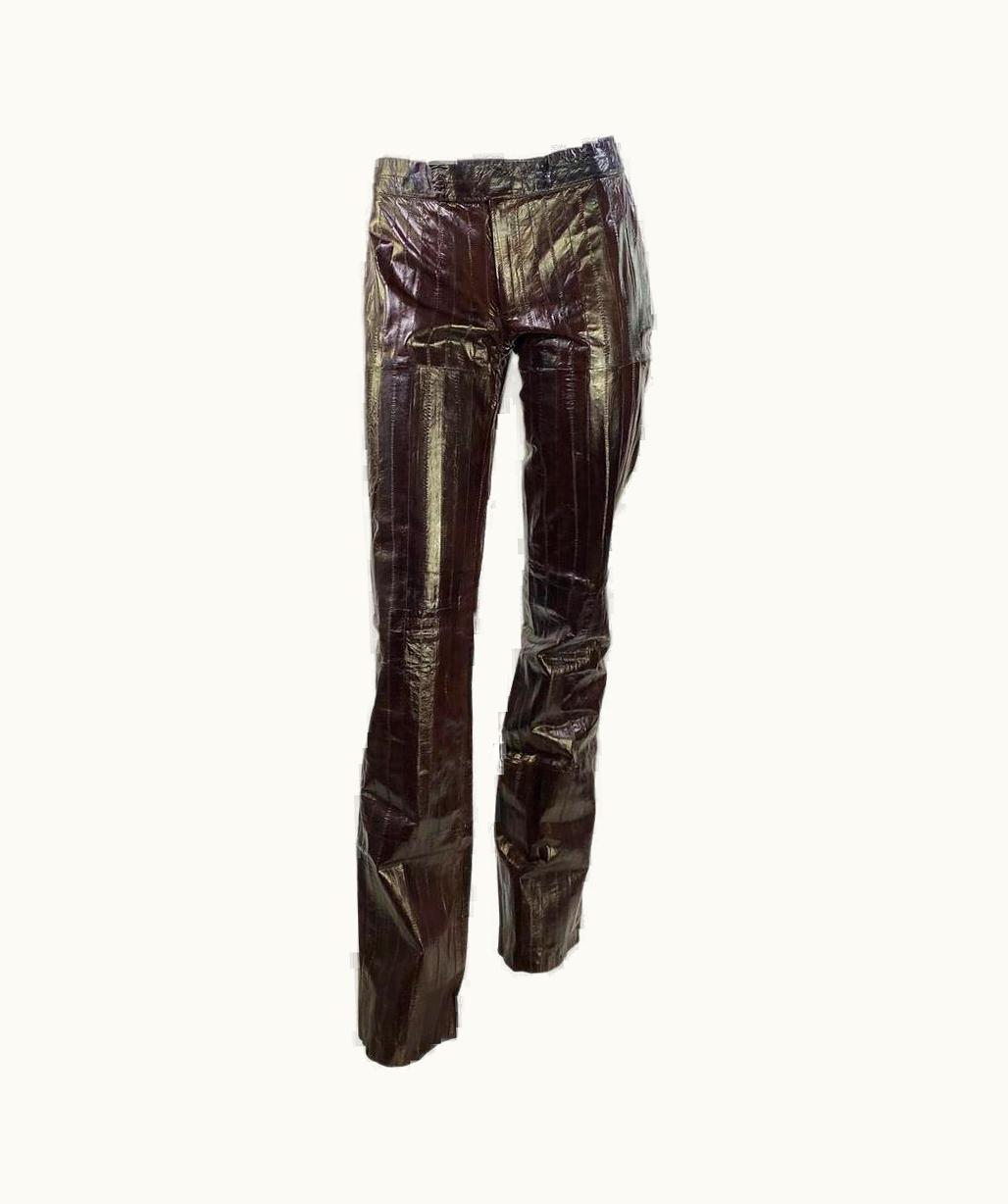 Gucci Early 2000s Gucci By Tom Ford Burgundy Eel Skin Leather Pants UZ0574256