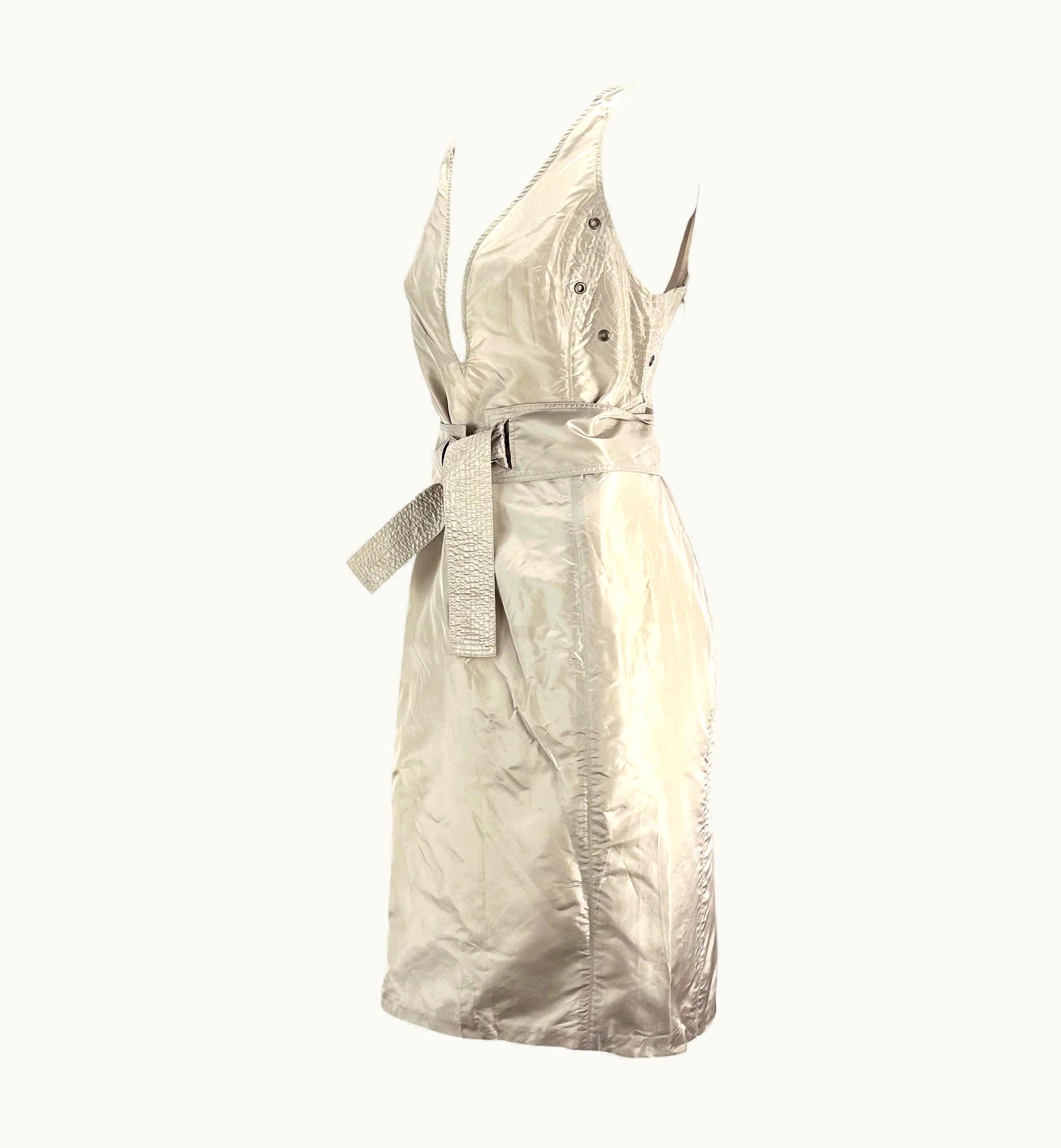Gucci S/S 2003 Gucci By Tom Ford Silk Taupe Belted Dress