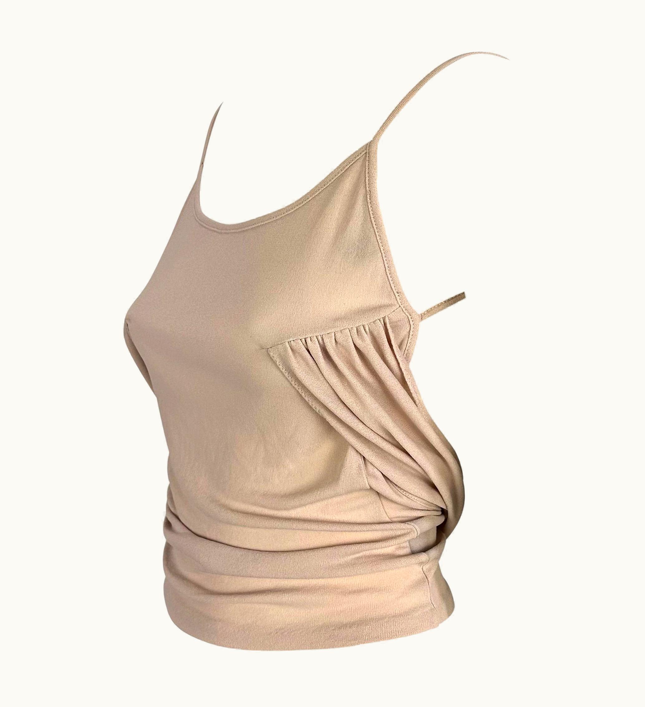 Gucci Early 2000s Gucci By Tom Ford Backless Beige Draped Tank Top