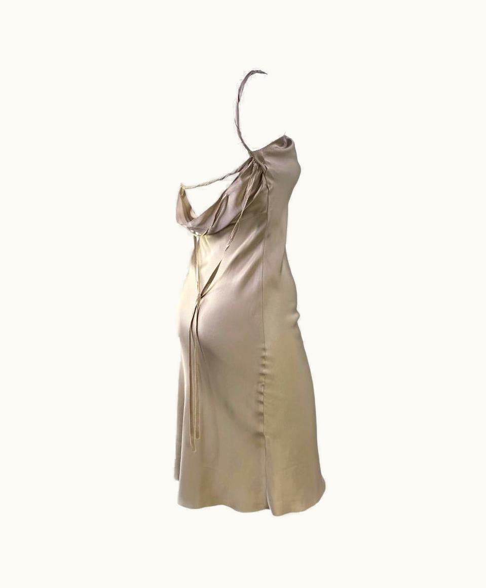 Gucci AW 2002 Gucci By Tom Ford Beige Silk Satin Ribbon Dress