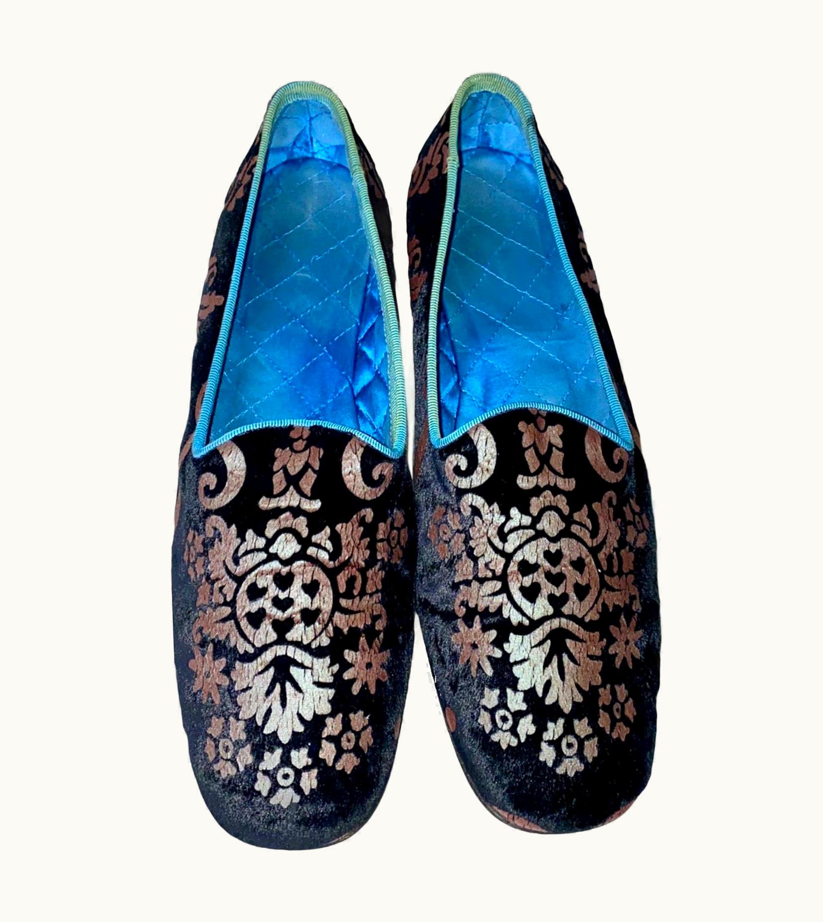 Gucci Rare Gucci By Tom Ford Velvet Brocade Print Flats Slippers Loafers 8.5b