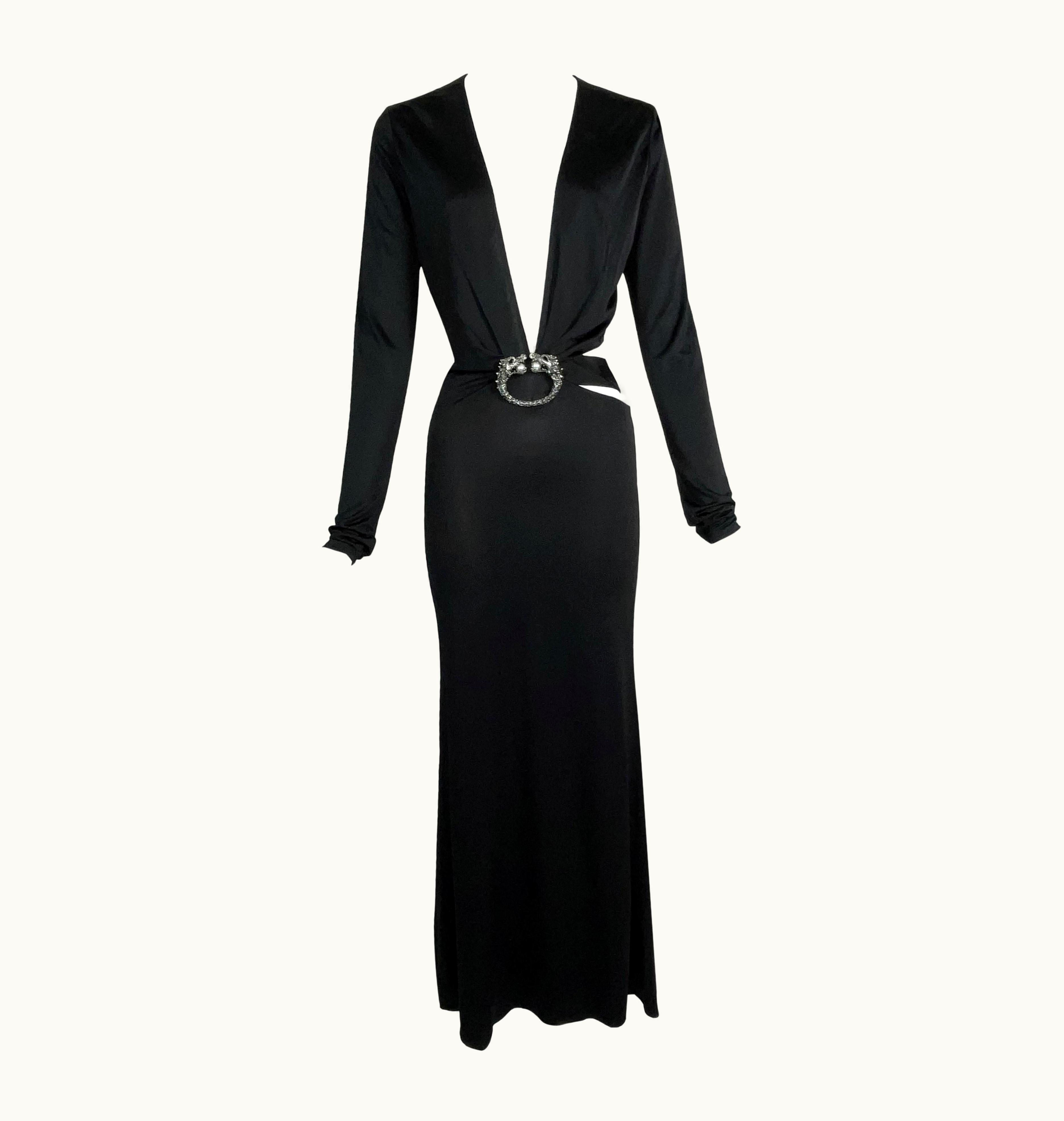 Gucci AW 2004 Gucci By Tom Ford Runway Plunging Black Dragon Gown Dress