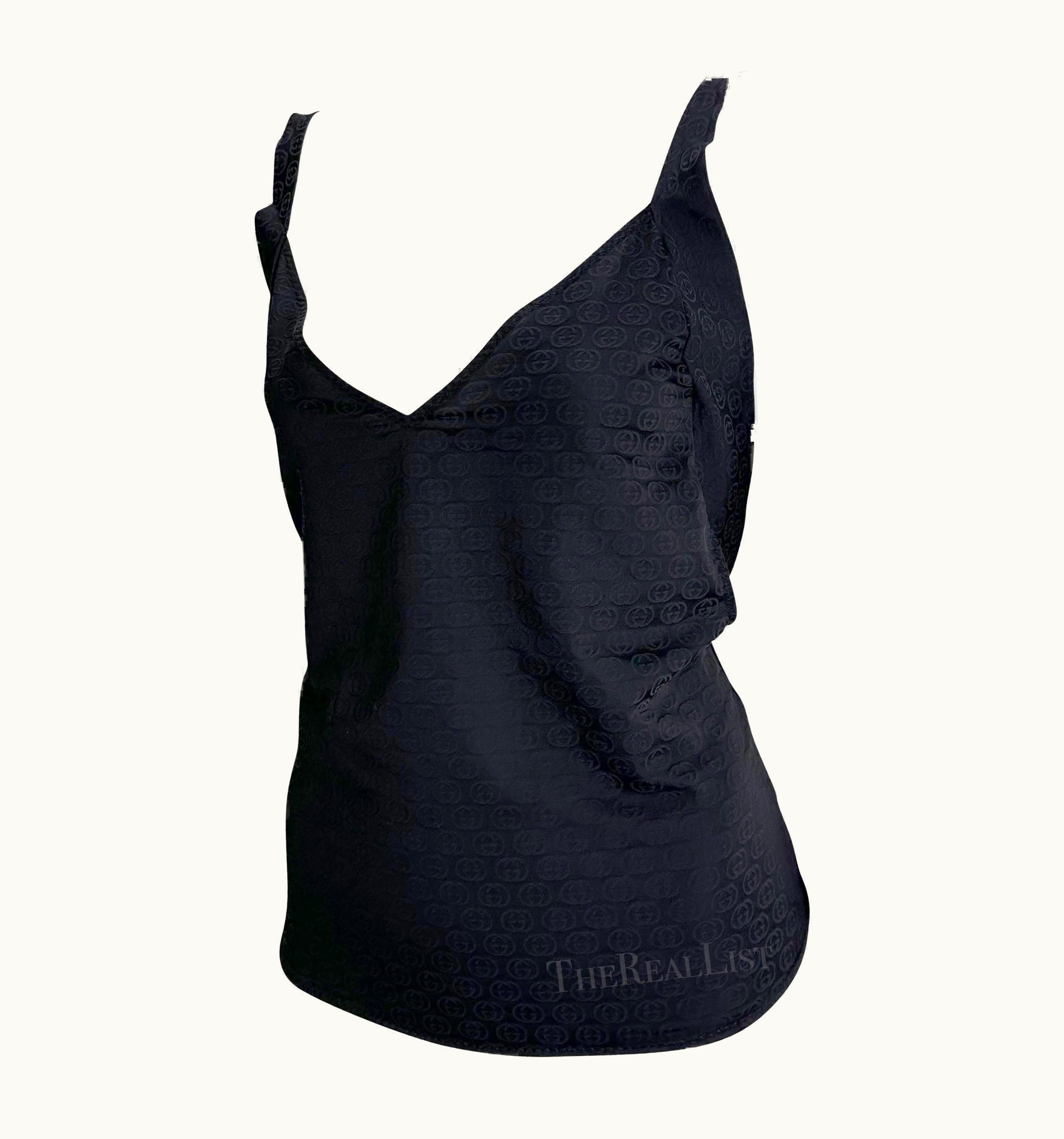 Gucci 2003 Gucci By Tom Ford Gg Monogram Black Stretch Semi Sheer Backless Top