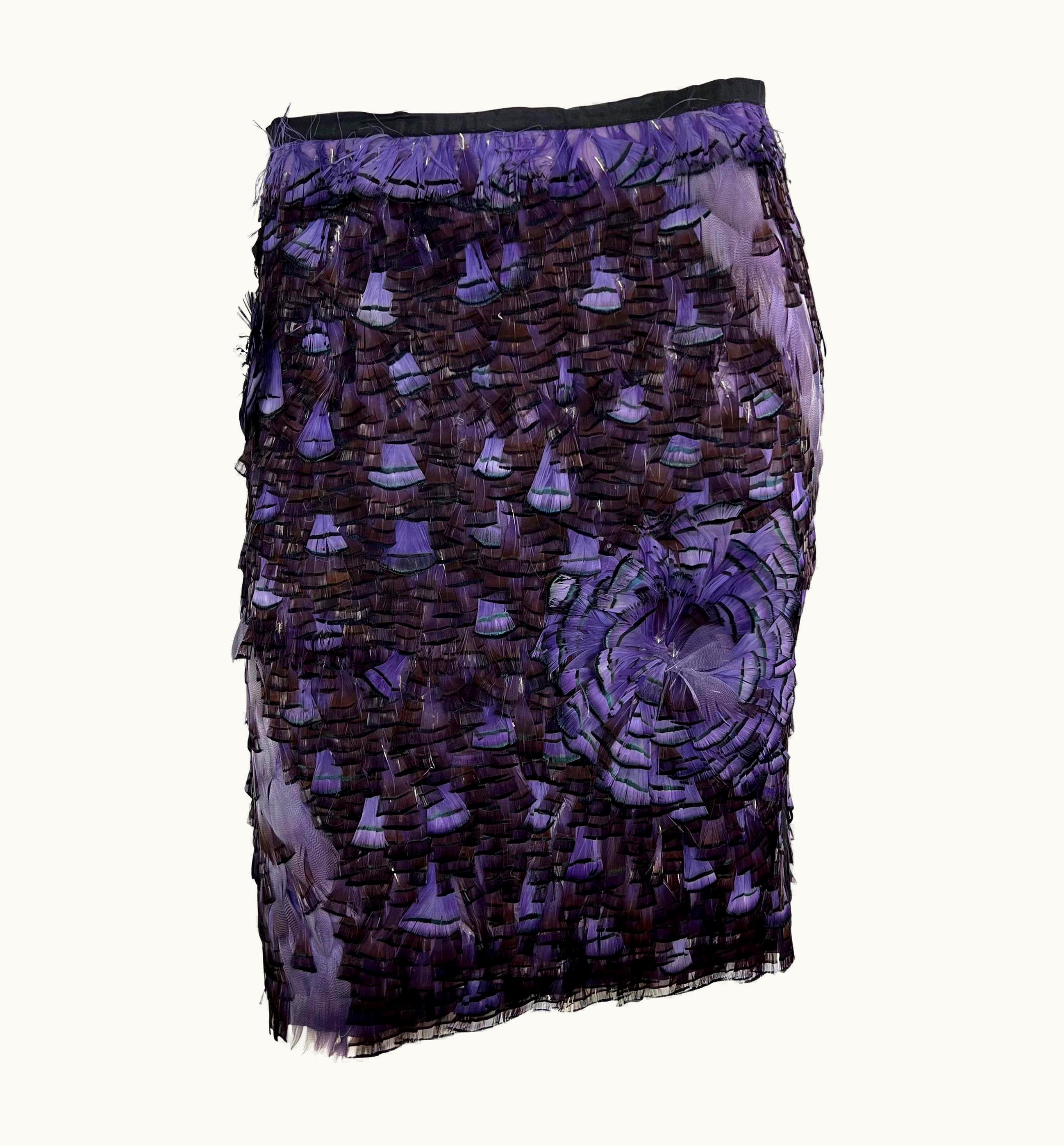 Gucci S/S 2003 Gucci By Tom Ford Purple Feather Embellished Silk Skirt