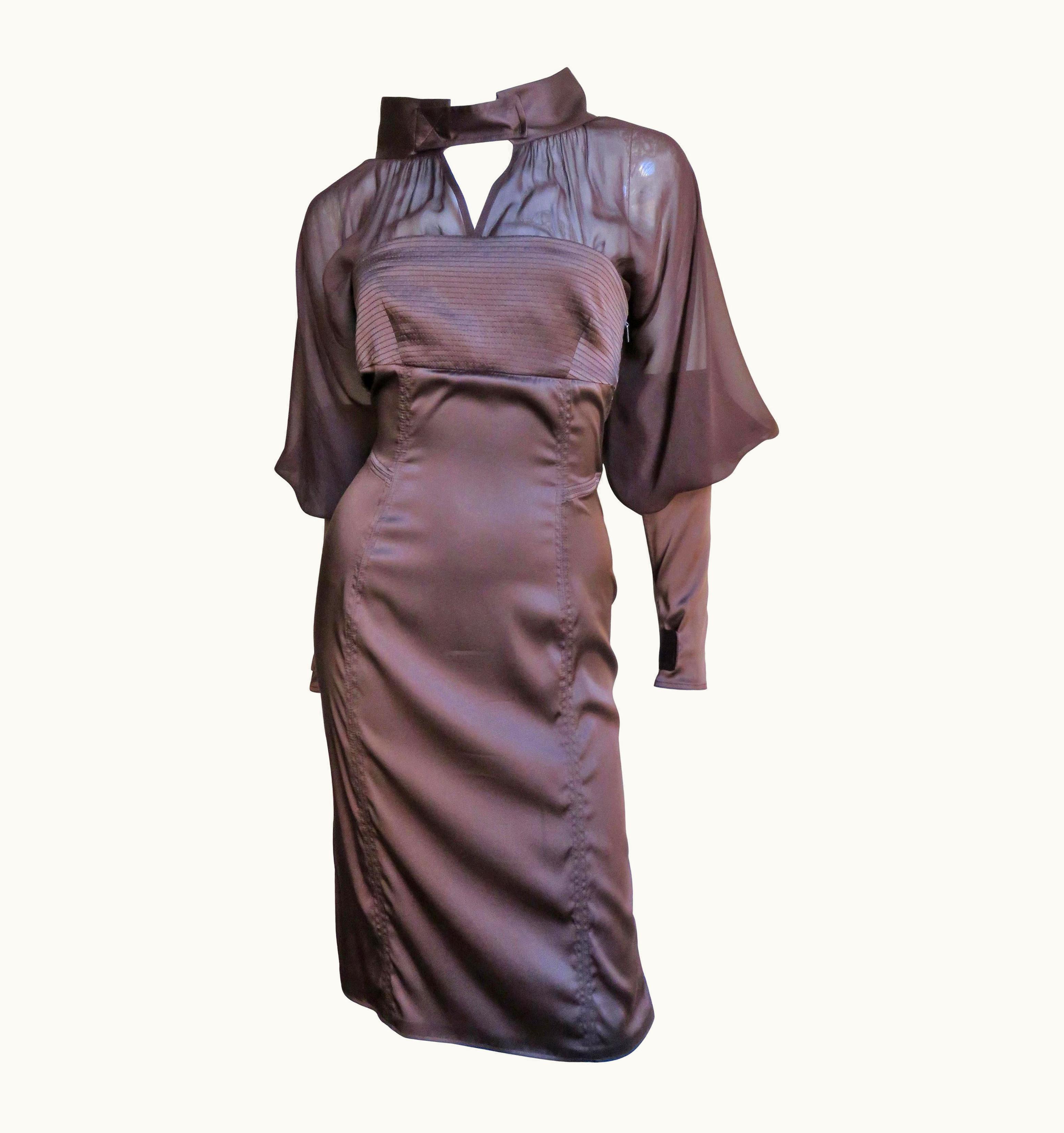 Gucci Tom Ford For Gucci S/S 2004 Brown Silk Dress