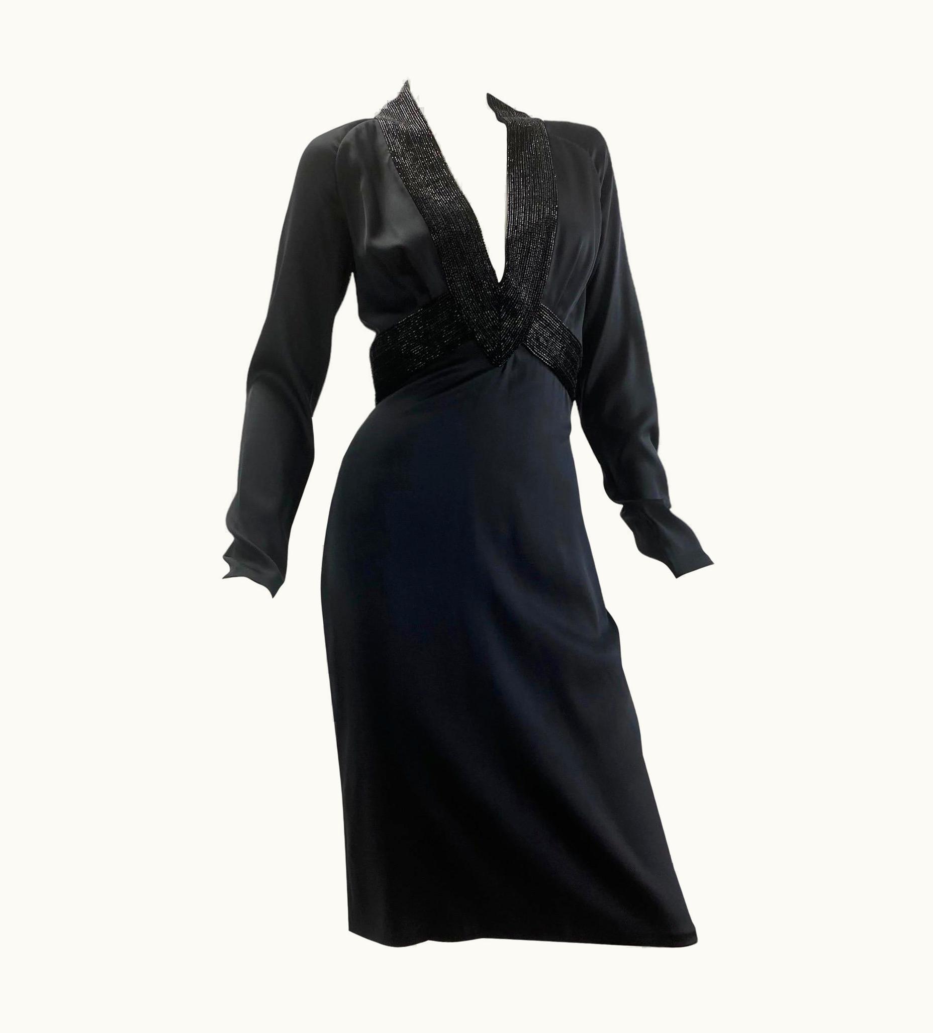 Gucci Nwt 2006 Vintage Gucci Embellished Black Silk Dress Italian