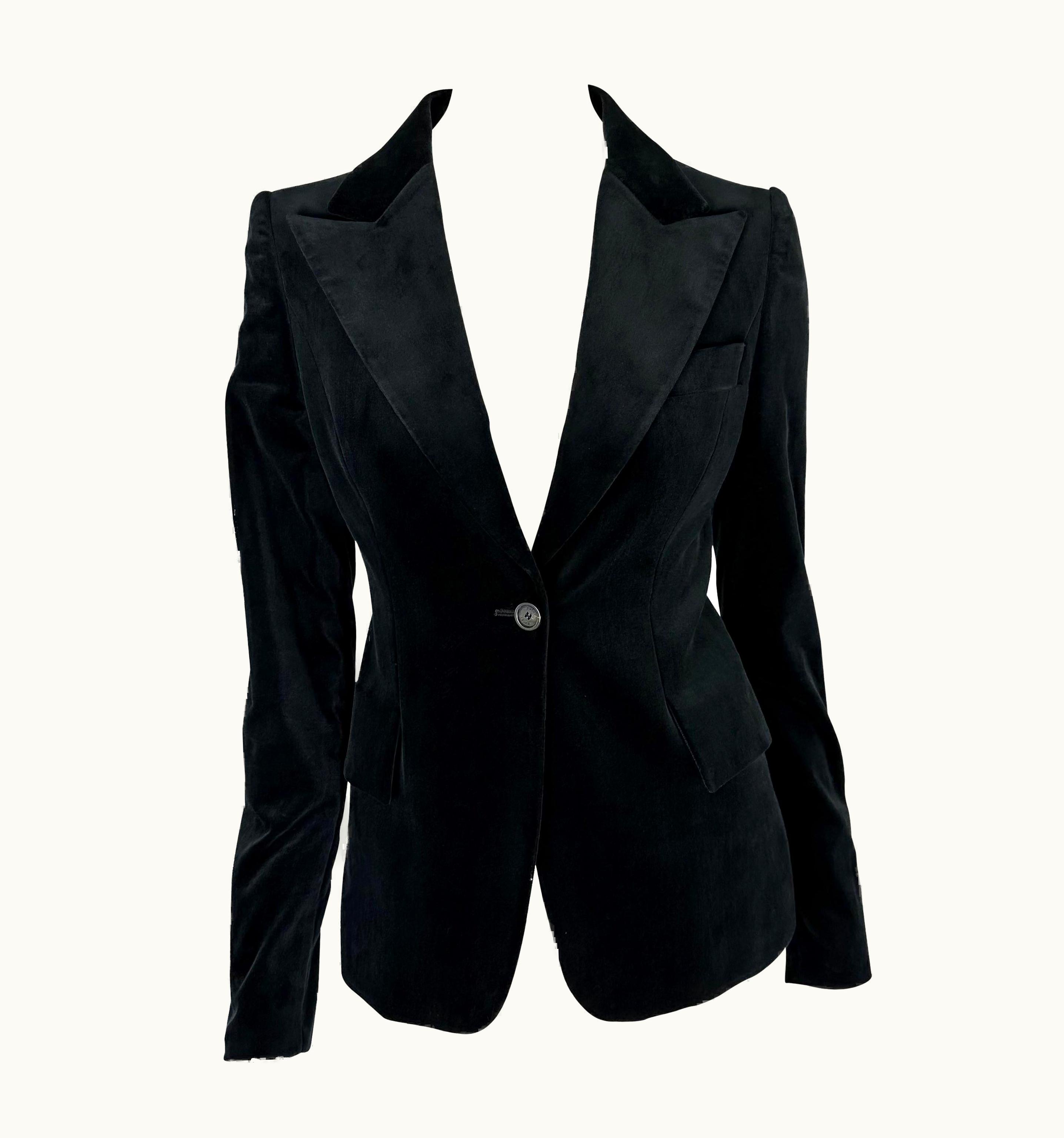Gucci AW 2003 Gucci By Tom Ford Black Velvet Peak Lapel Blazer Jacket
