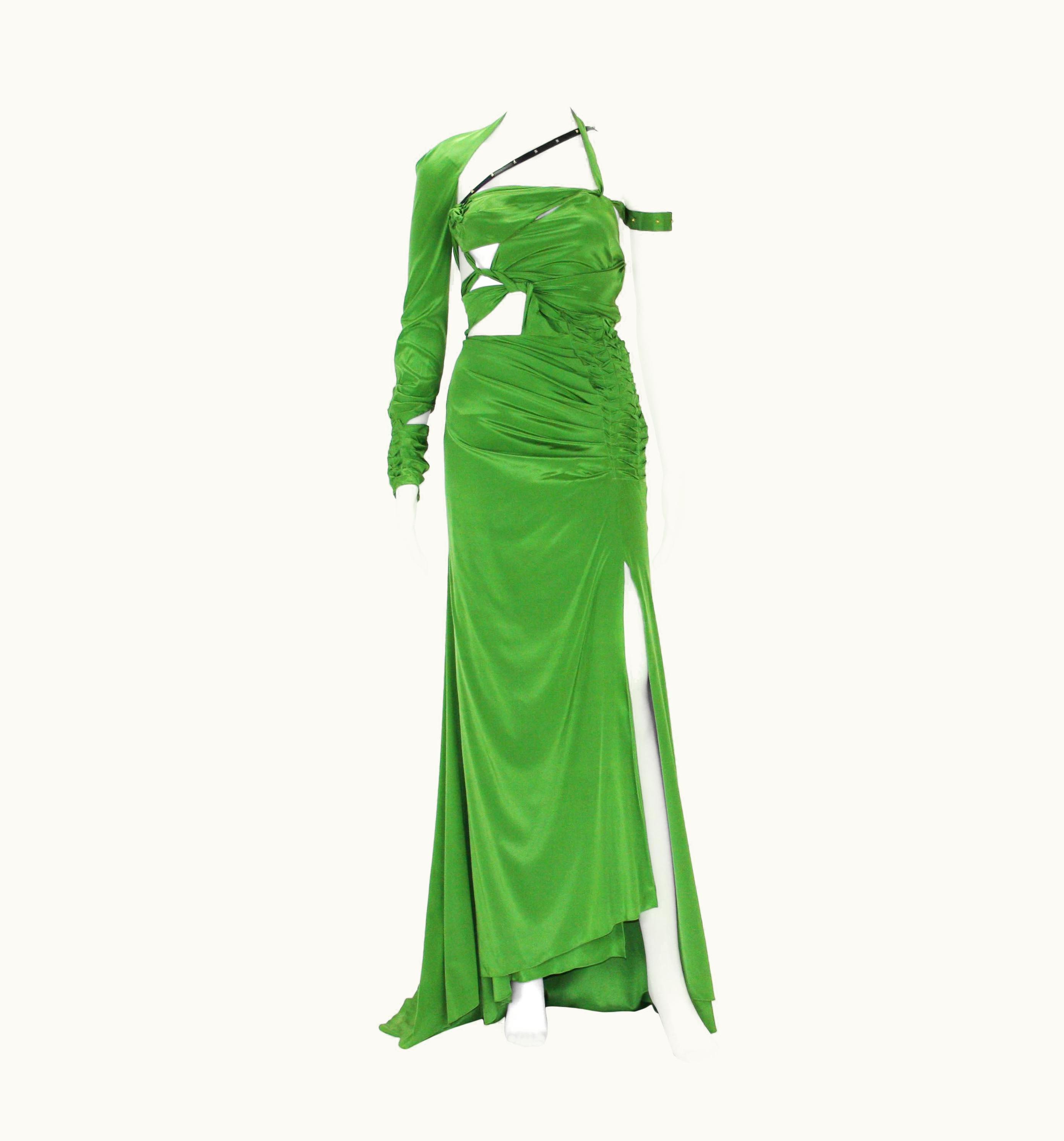 Gucci Tom Ford For Gucci 2003 Collection Silk Green Bondage Cut-Out Dress Gown