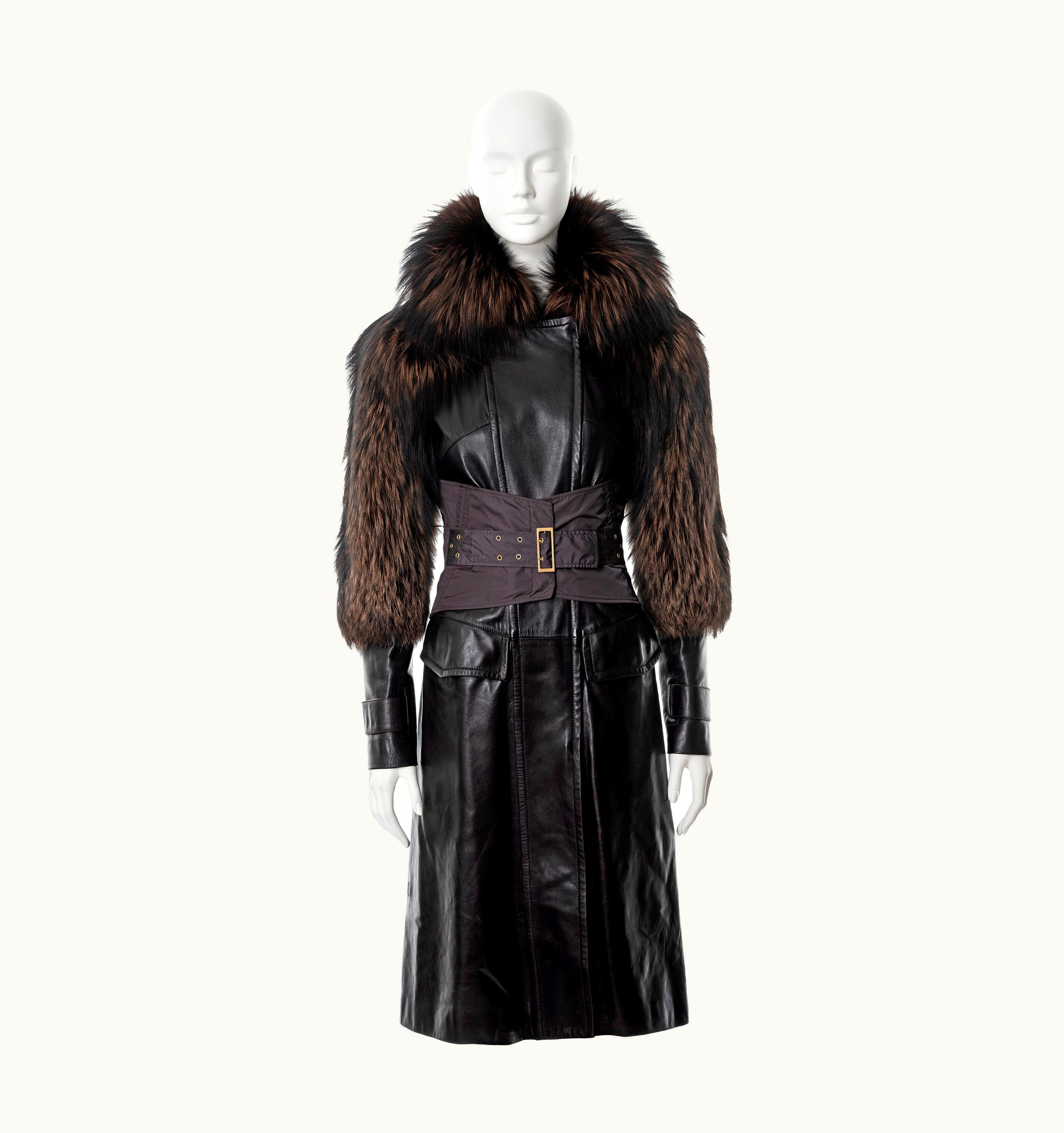 Gucci By Tom Ford Brown Fox Fur And Leather Corseted Coat, AW 2003