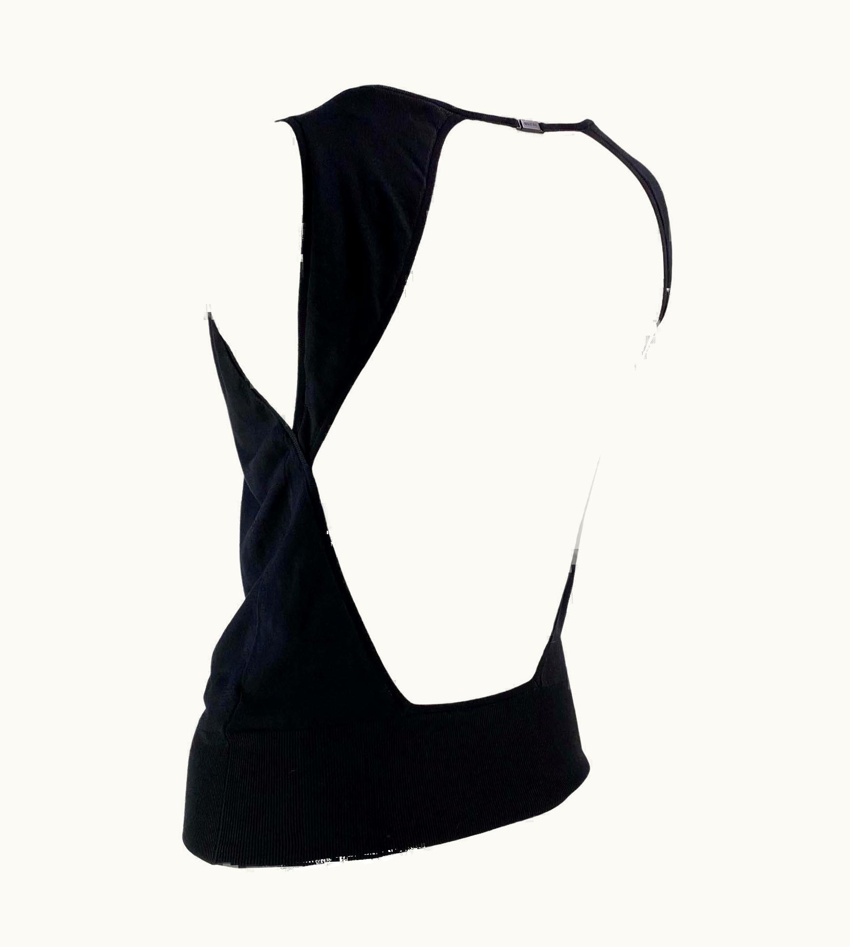 Gucci 2000s Gucci By Tom Ford Backless Logo Clasp Black Knit Silk Tank Top